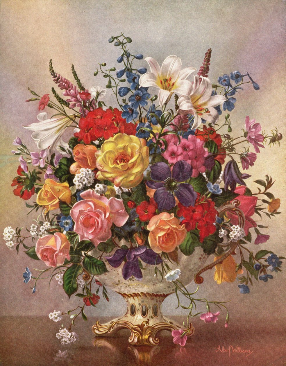Florales Ölgemälde - Farbenfroher Blumenstrauß mit Rosen und Lilien
