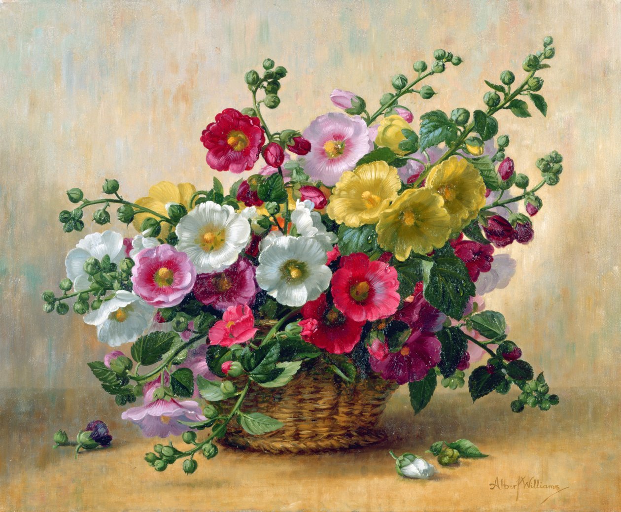 Blumen-Ölgemälde | Zartfarbiger Blumenstrauß