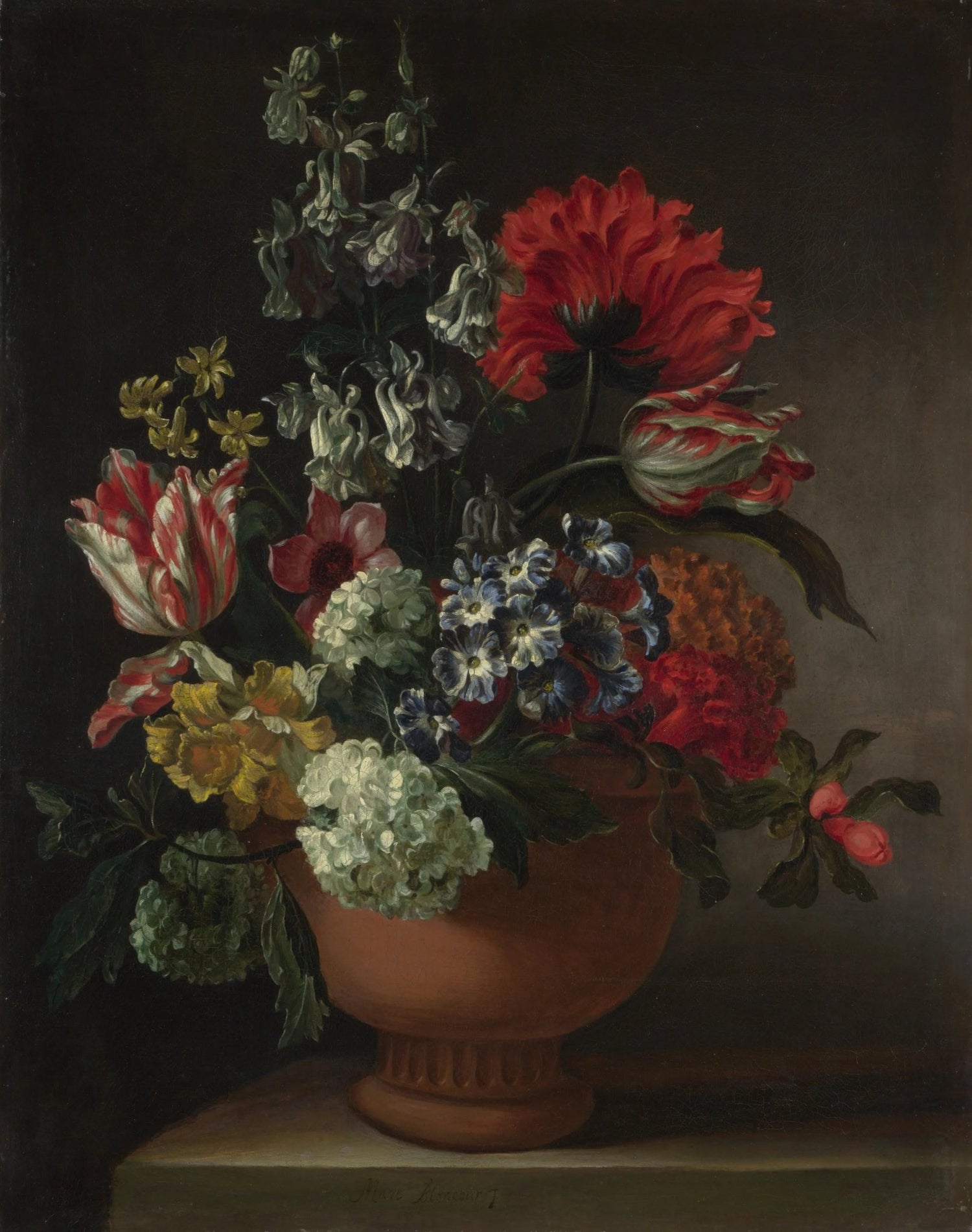 Floral Oil Painting - Diverse Bouquet in Terracotta Vase - Oil Painting Haven