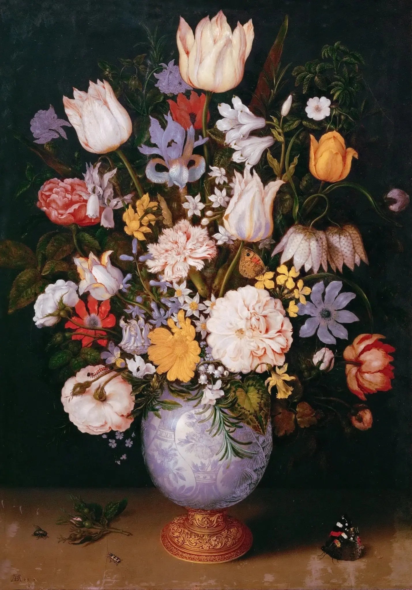 Floral Oil Painting - Diverse Bouquet with Butterflies and Insects Wall Art - Oil Painting Haven