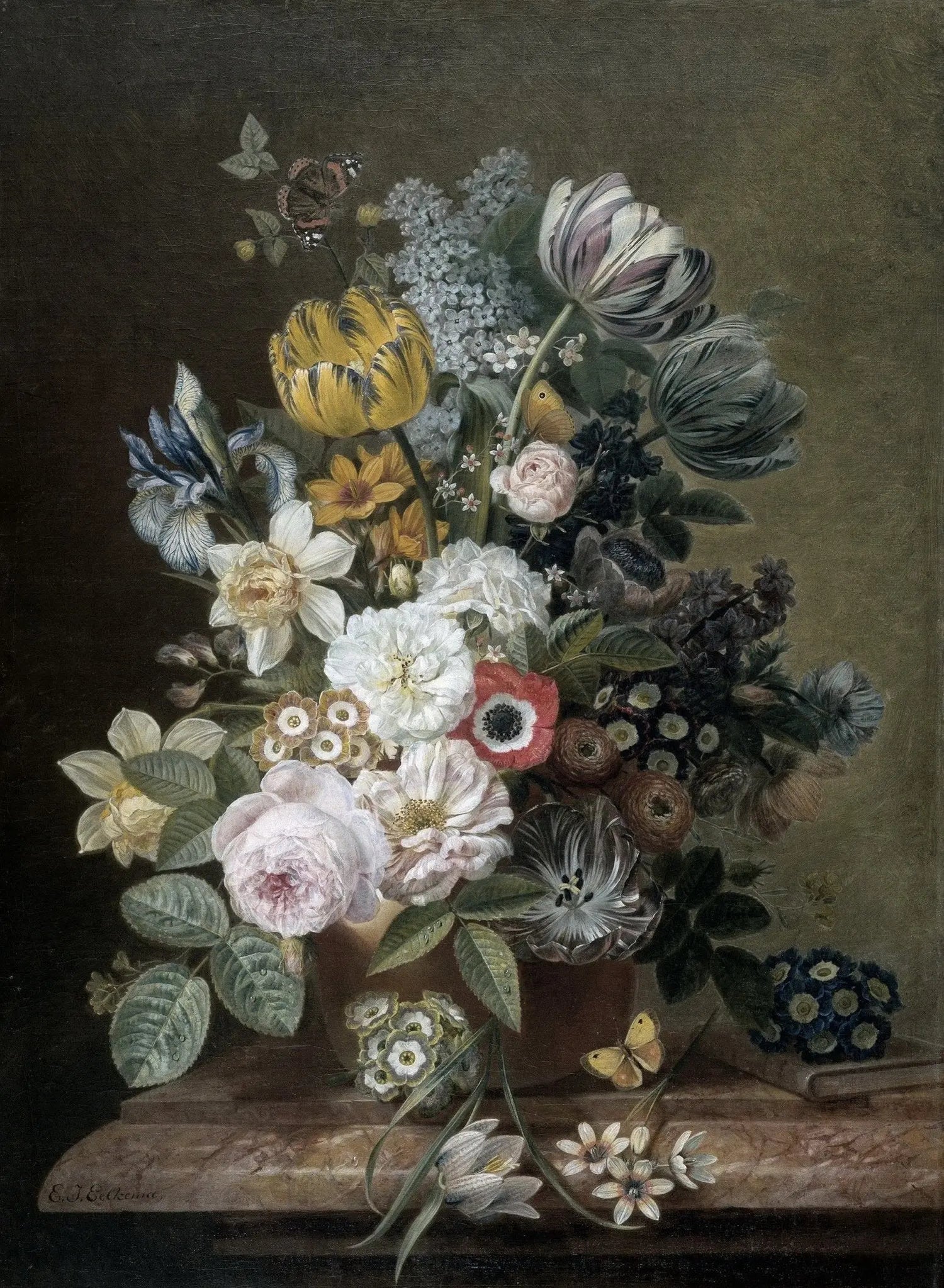 Floral Oil Painting - Diverse Bouquet with Butterflies - Oil Painting Haven