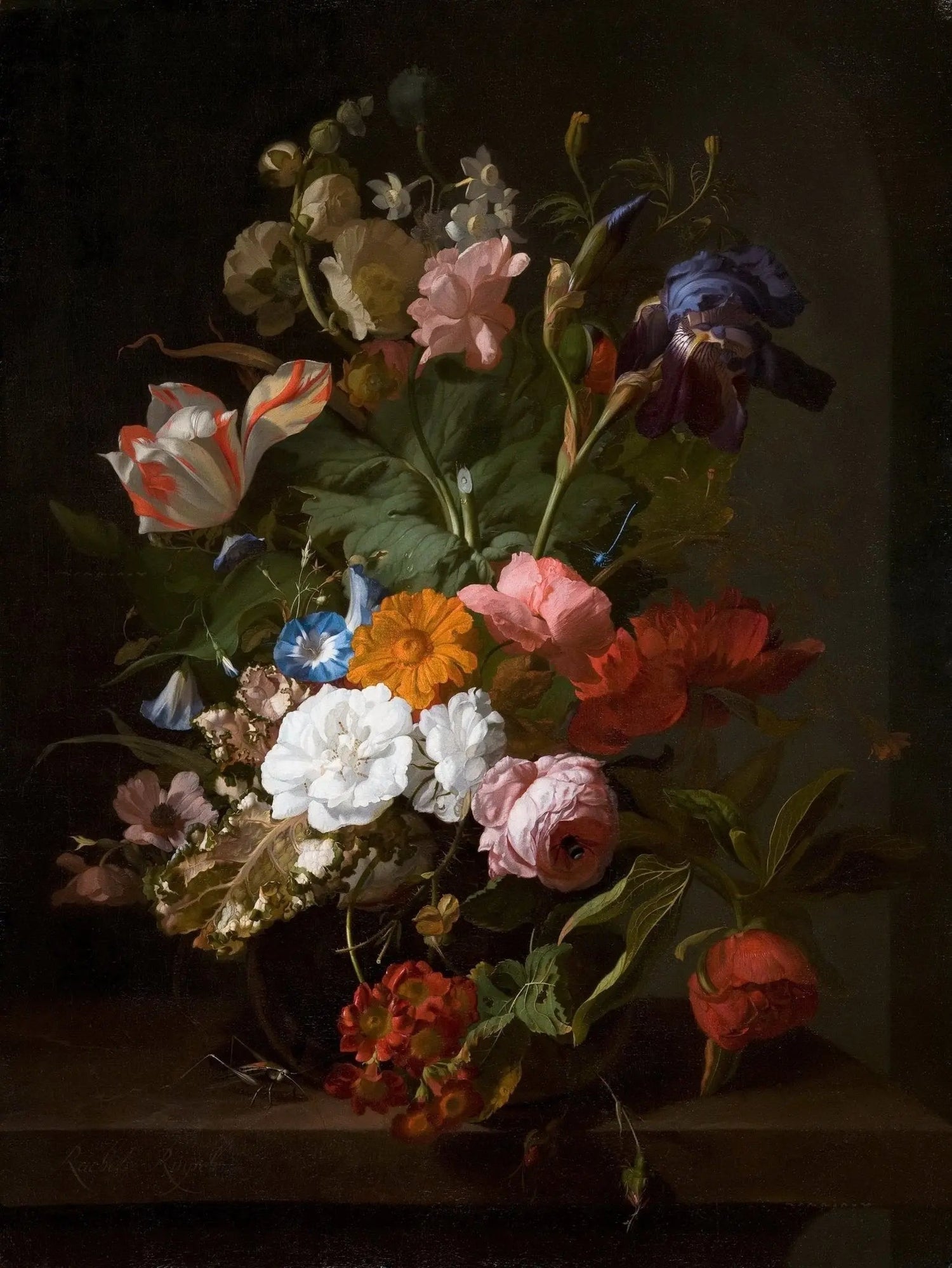Floral Oil Painting - Diverse Bouquet with Insects - Oil Painting Haven