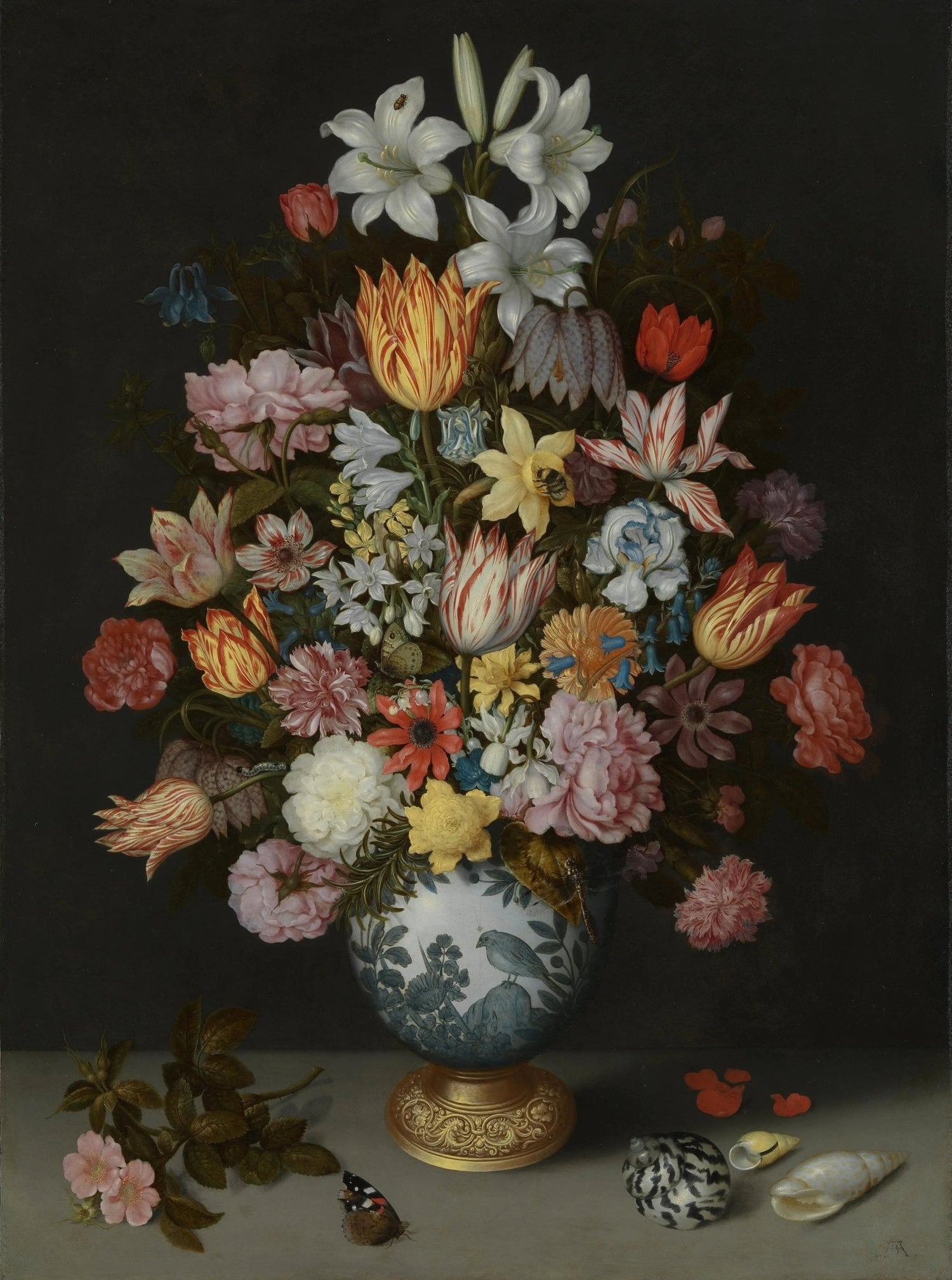 Floral Oil Painting - Diverse Flowers in Decorative Vase - Oil Painting Haven