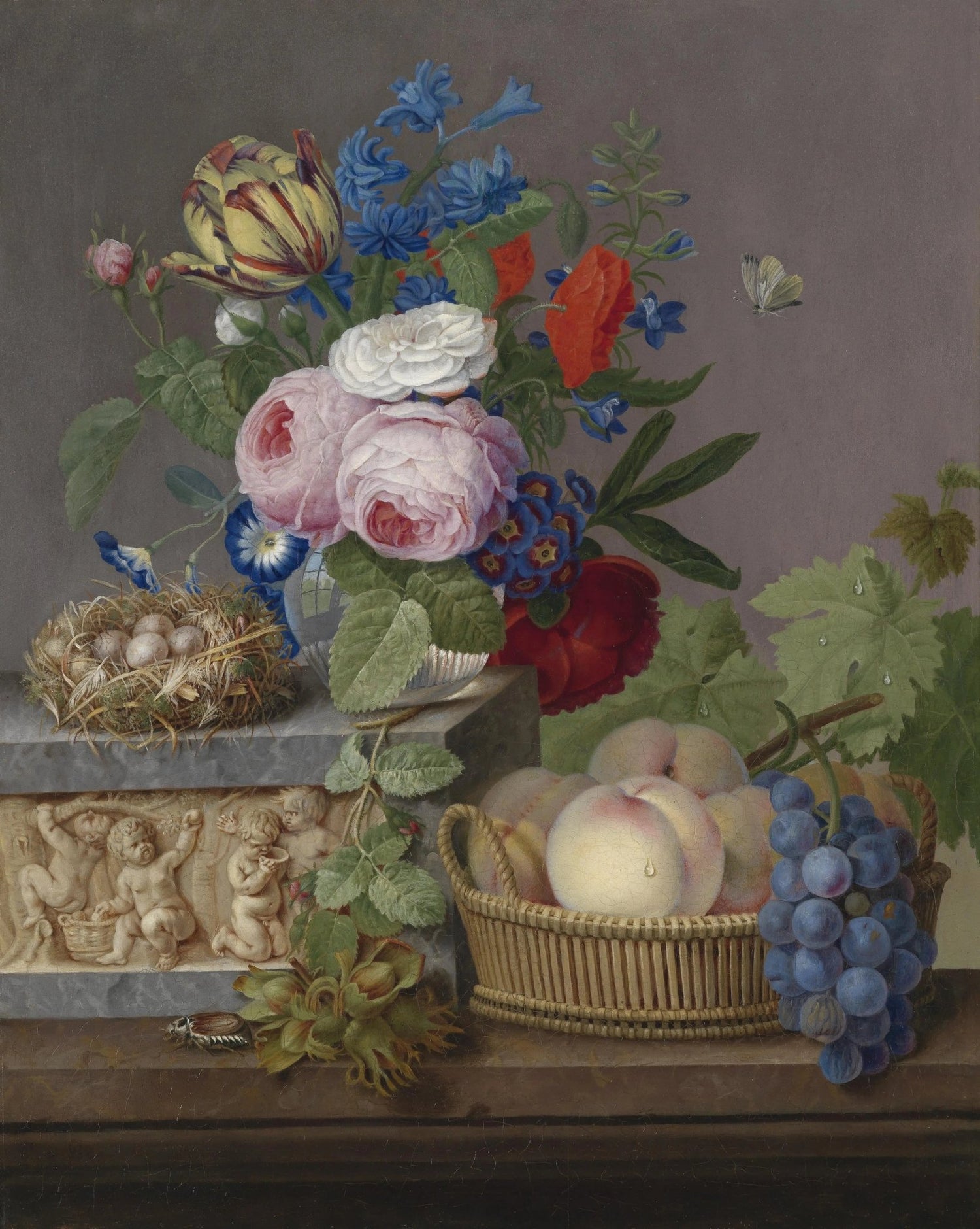 Floral Oil Painting - Flowers, Fruits, and Nest - Oil Painting Haven