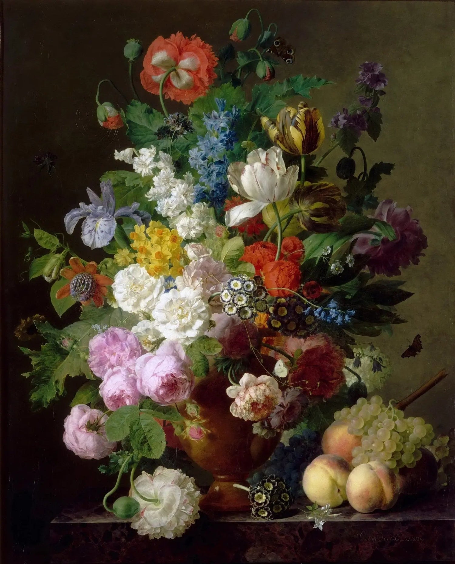 Floral Oil Painting - Lush Bouquet with Fruits and Butterflies Wall Art - Oil Painting Haven