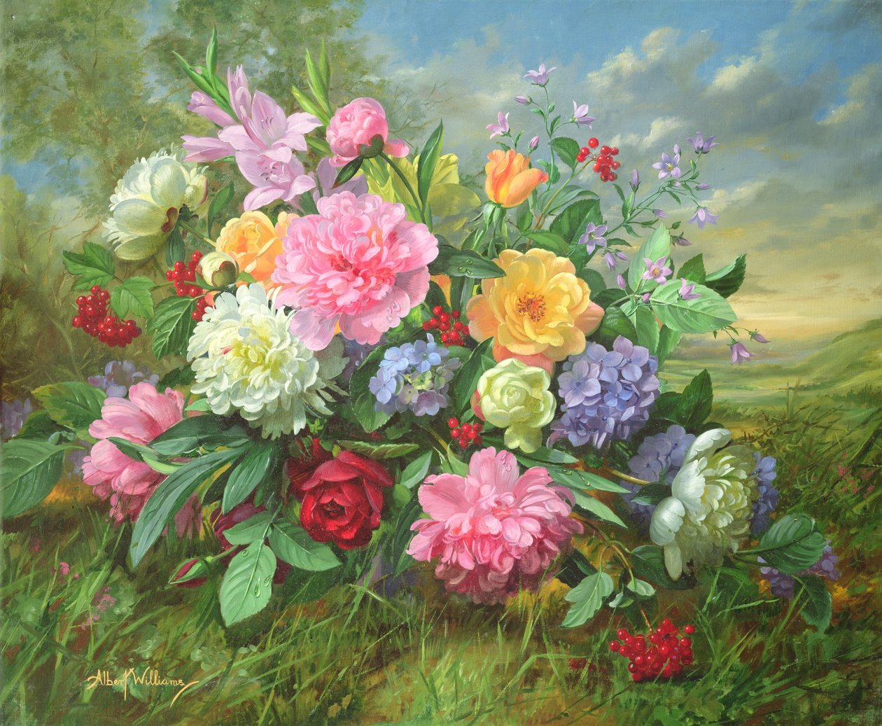Blumen-Ölgemälde | Zartfarbiger Blumenstrauß