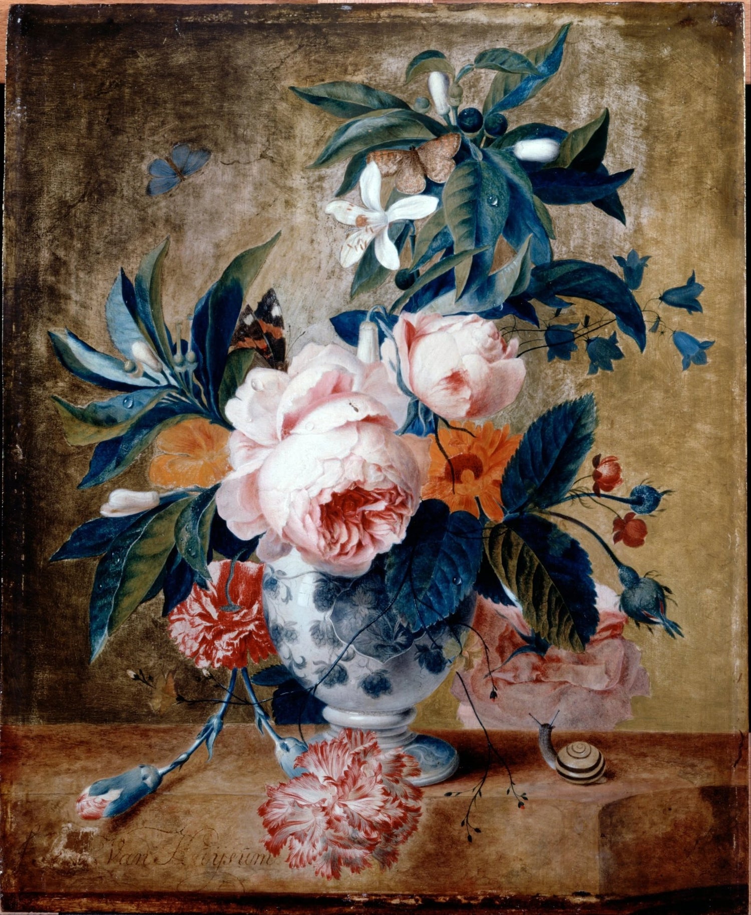 Floral Oil Painting - Mixed Blooms with Butterflies and Snail - Oil Painting Haven