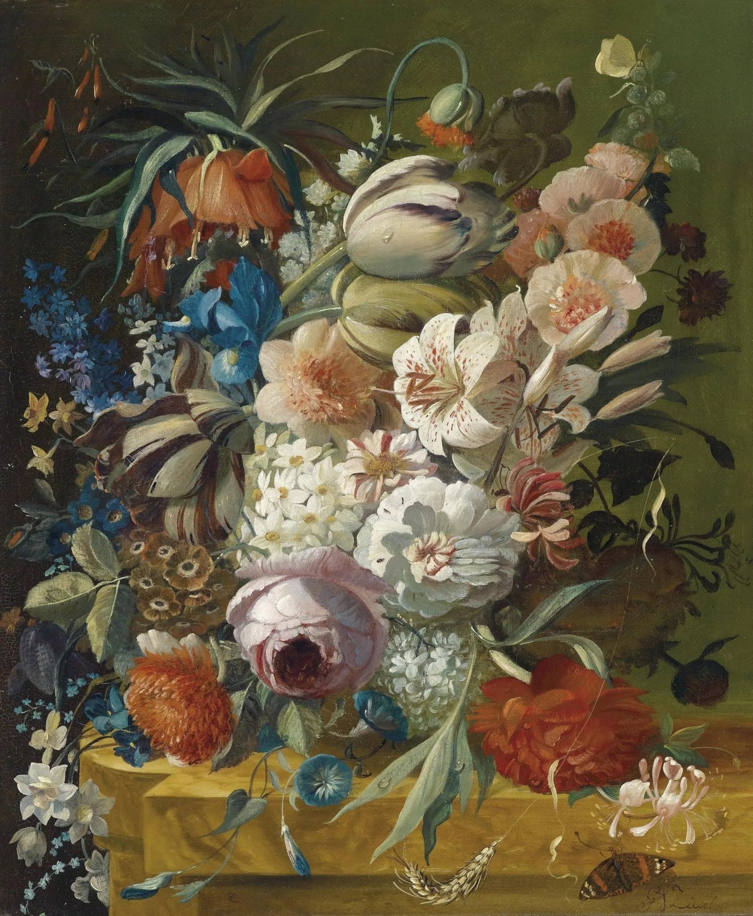 Floral Oil Painting - Mixed Blooms with Butterfly - Oil Painting Haven