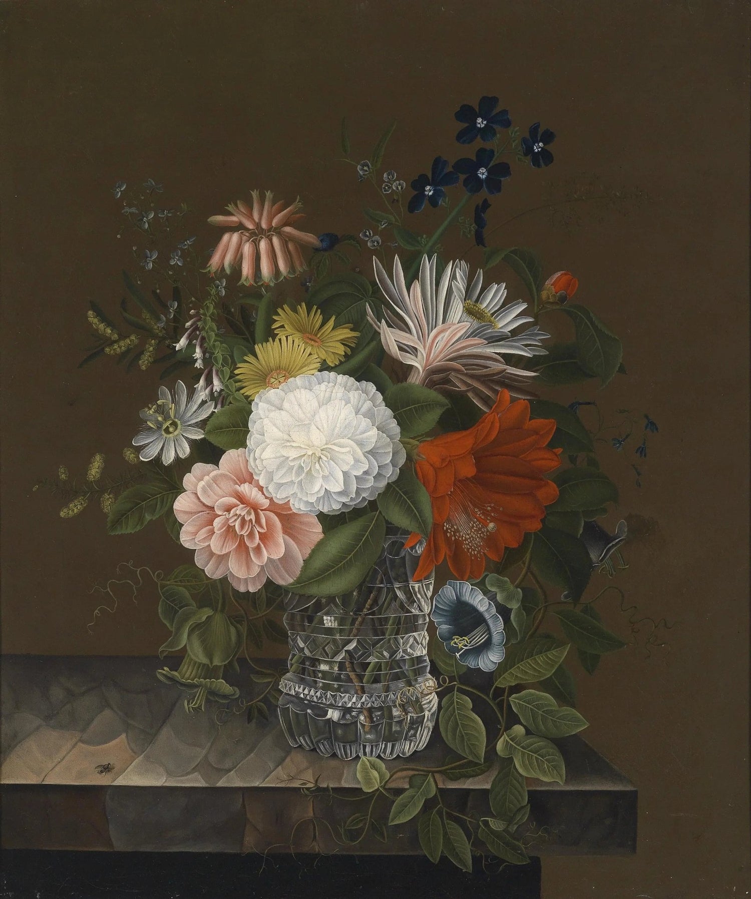 Floral Oil Painting - Mixed Bouquet in Crystal Vase - Oil Painting Haven