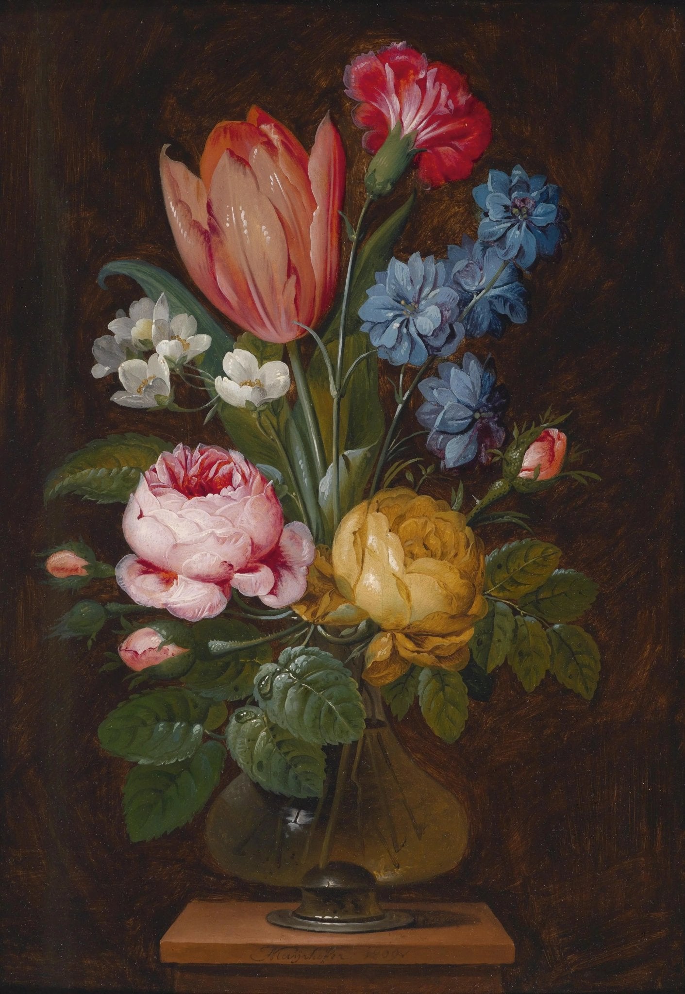 Floral Oil Painting - Mixed Flowers in Glass Vase - Oil Painting Haven