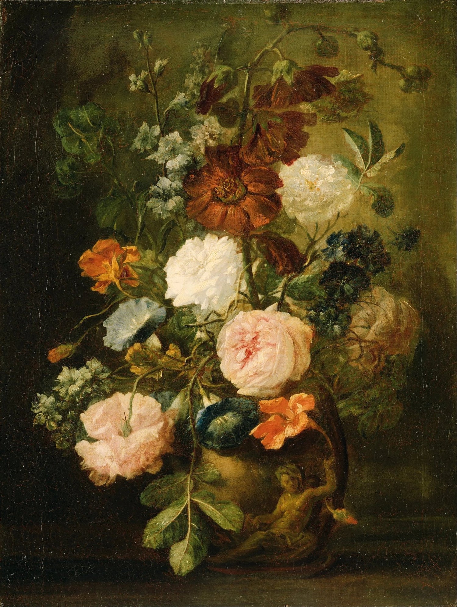 Floral Oil Painting - Mixed Flowers in Sculpted Vase - Oil Painting Haven