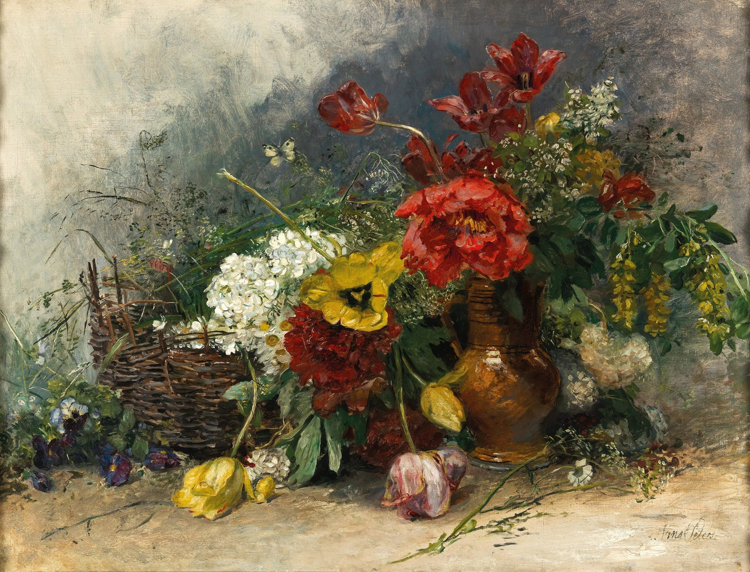 Blumen-Ölgemälde | Zartfarbiger Blumenstrauß