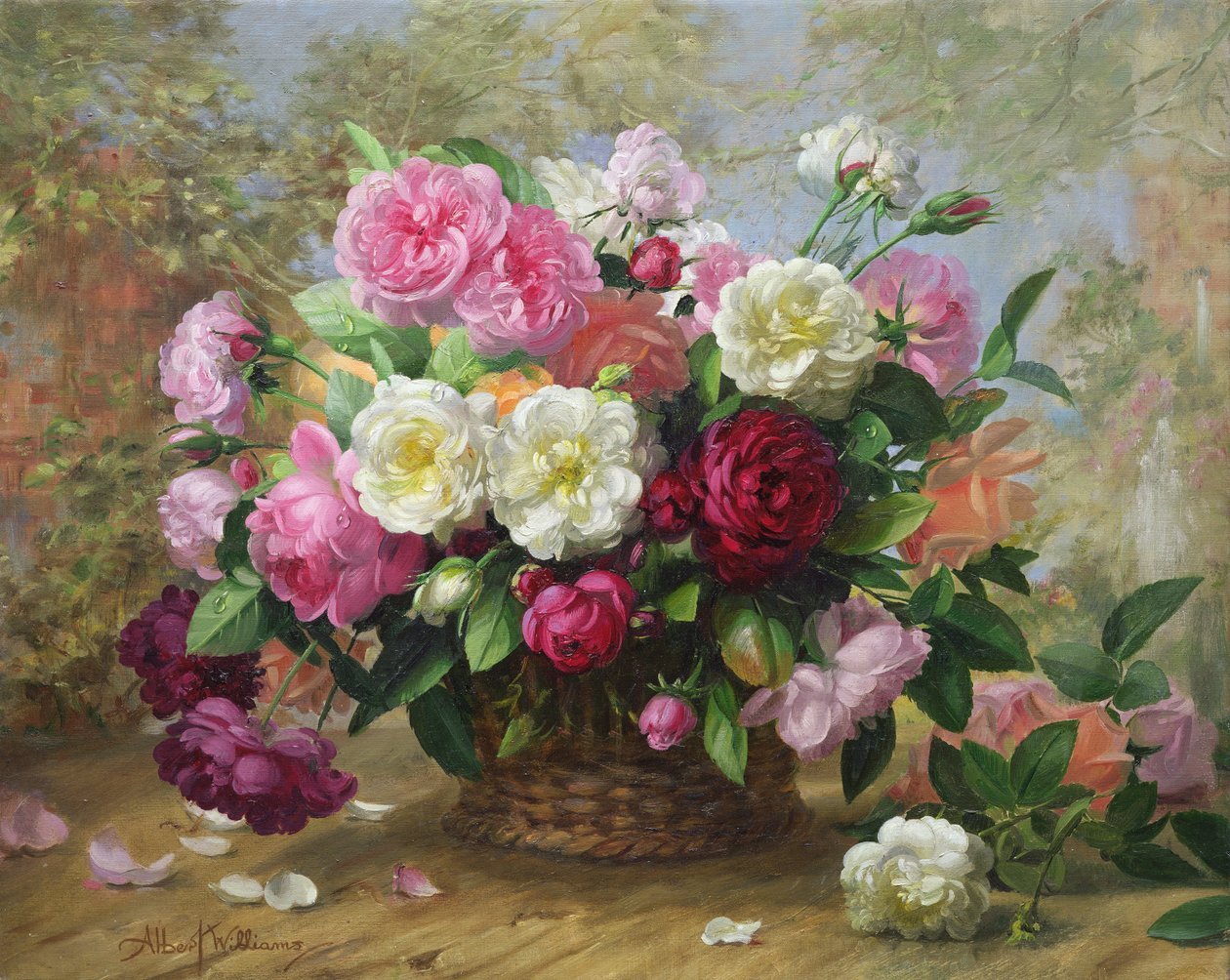 Blumen-Ölgemälde | Zartfarbiger Blumenstrauß