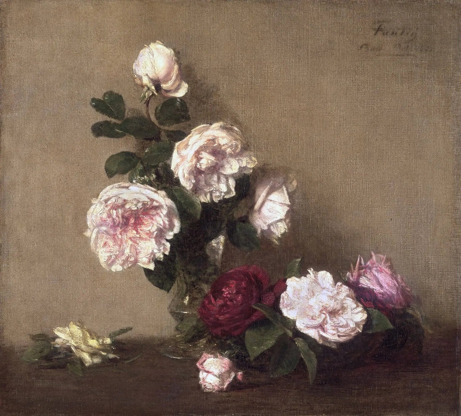 Floral Oil Painting - Roses in Glass Vase and Bowl - Oil Painting Haven