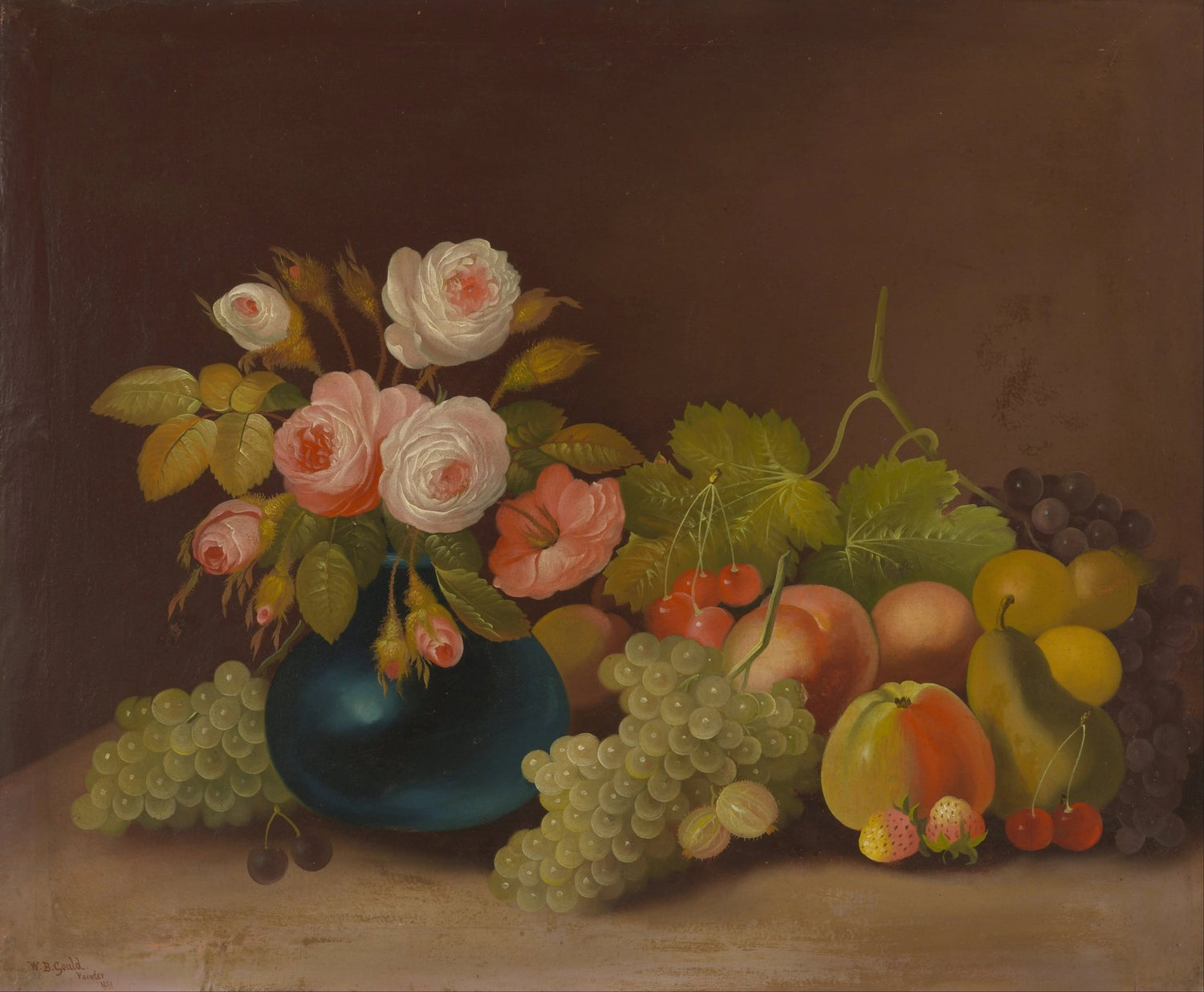 Floral Oil Painting - Roses with Assorted Fruit - Oil Painting Haven