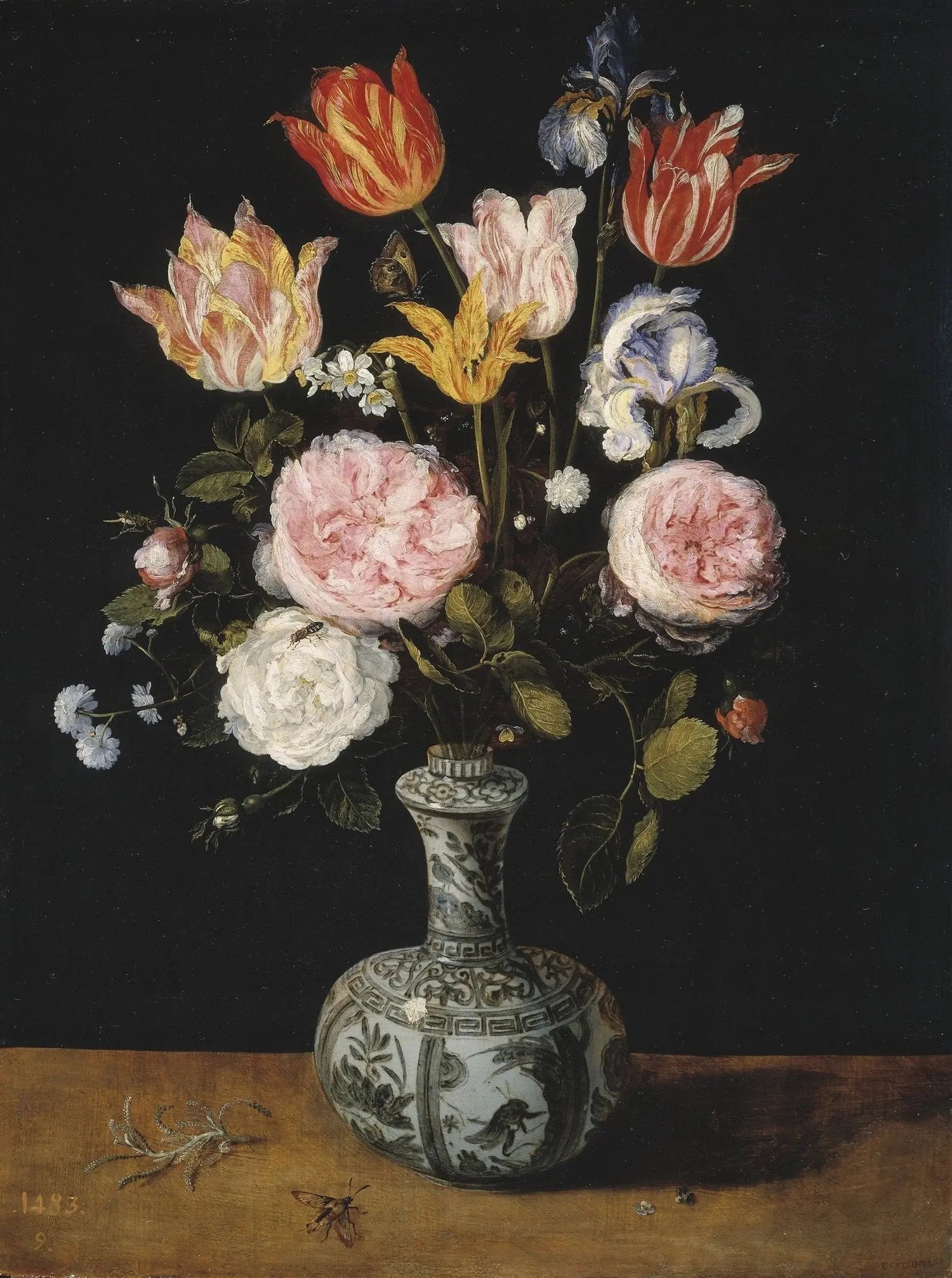 Floral Oil Painting - Spring Bouquet with Tulips, Roses and Insects Wall Art - Oil Painting Haven