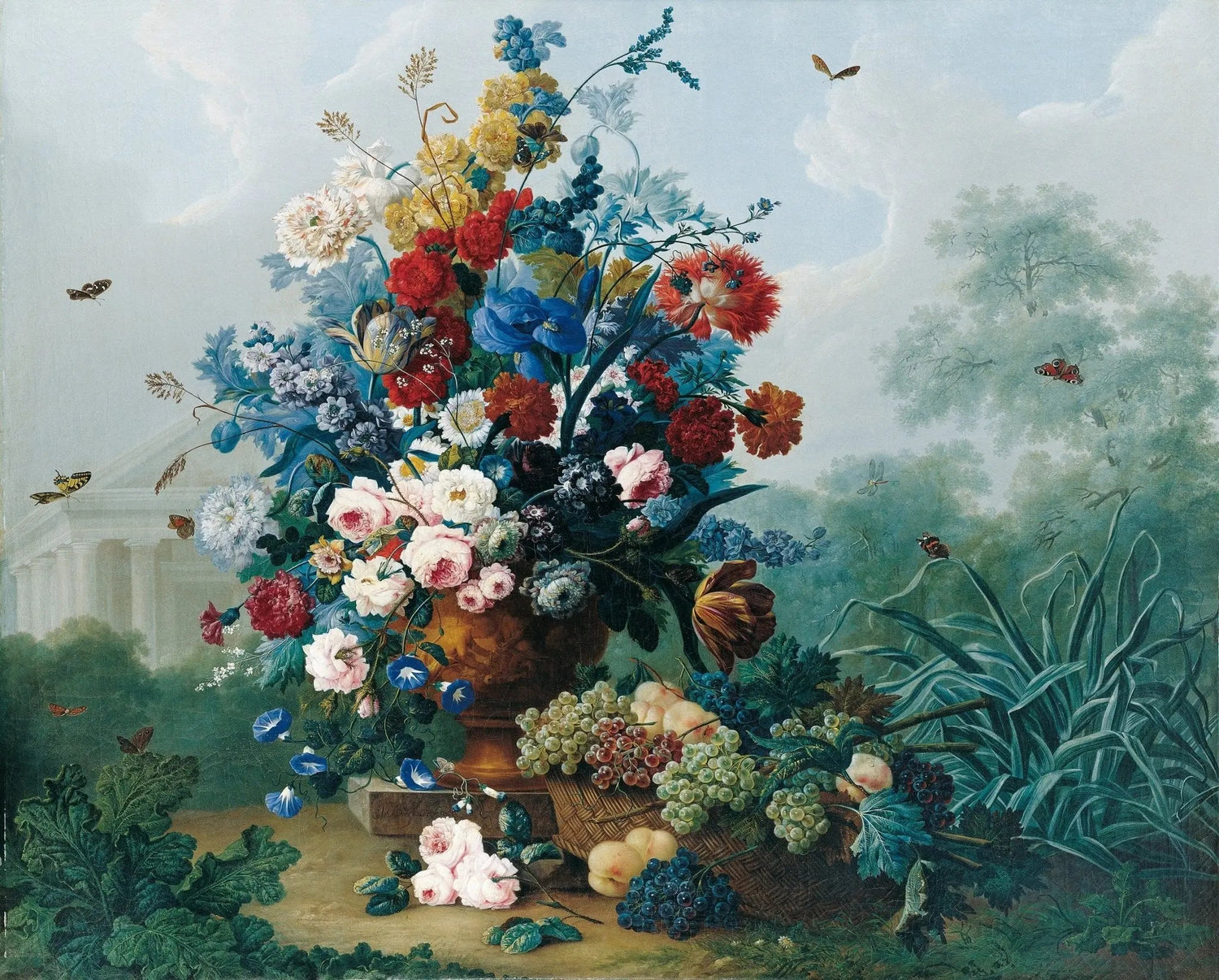 Floral Oil Painting - Summer Bouquet with Fruits and Butterflies Wall Art - Oil Painting Haven