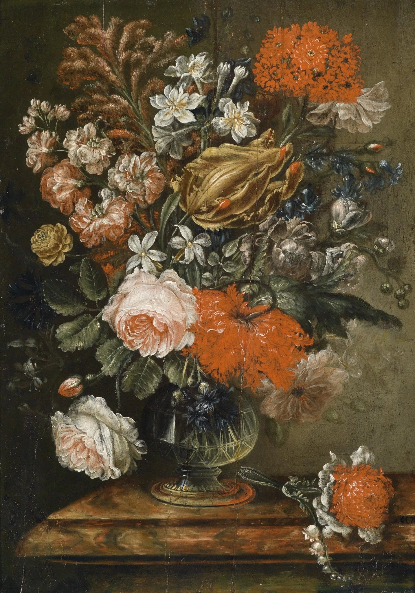 Floral Oil Painting - Vibrant Blooms in Glass Vase - Oil Painting Haven