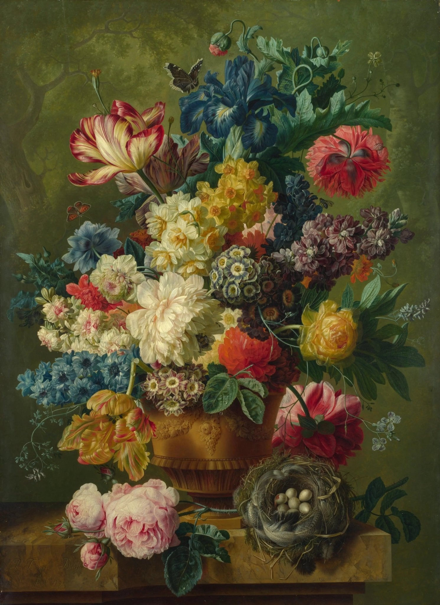 Floral Oil Painting - Vibrant Bouquet with Bird's Nest - Oil Painting Haven