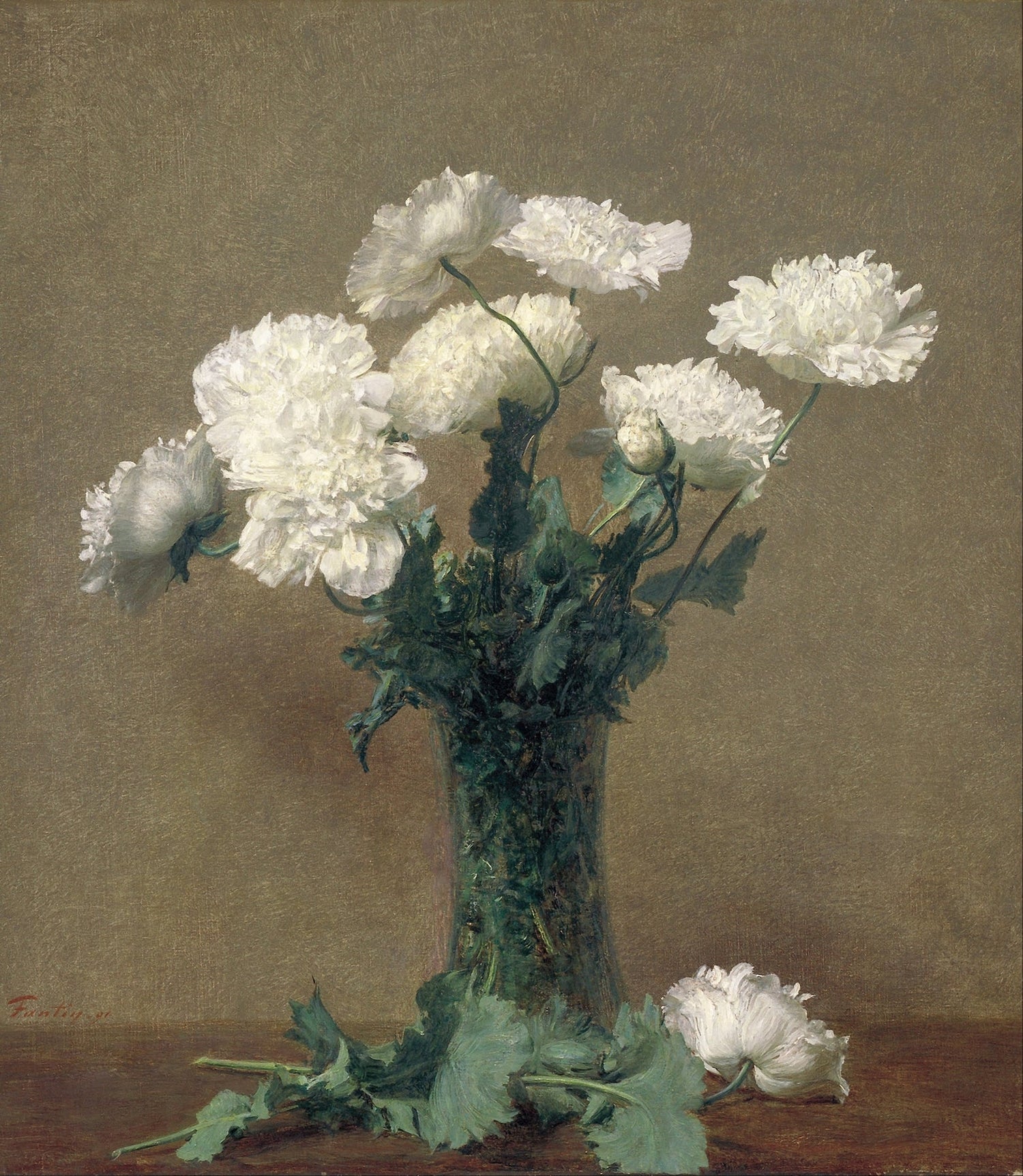 Floral Oil Painting - White Carnations in Glass Vase Still Life - Oil Painting Haven
