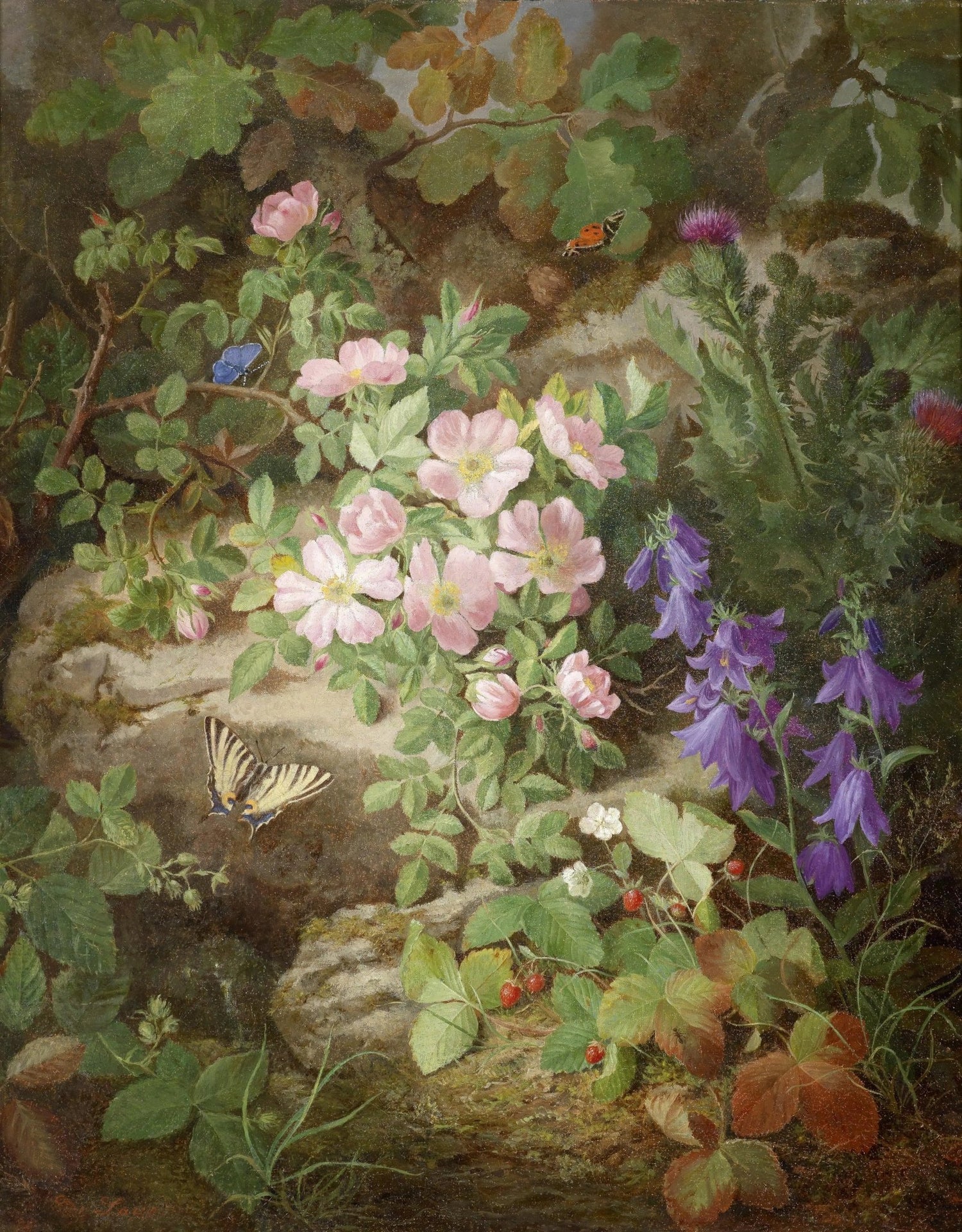 Floral Oil Painting - Wildflowers with Butterflies and Berries - Oil Painting Haven