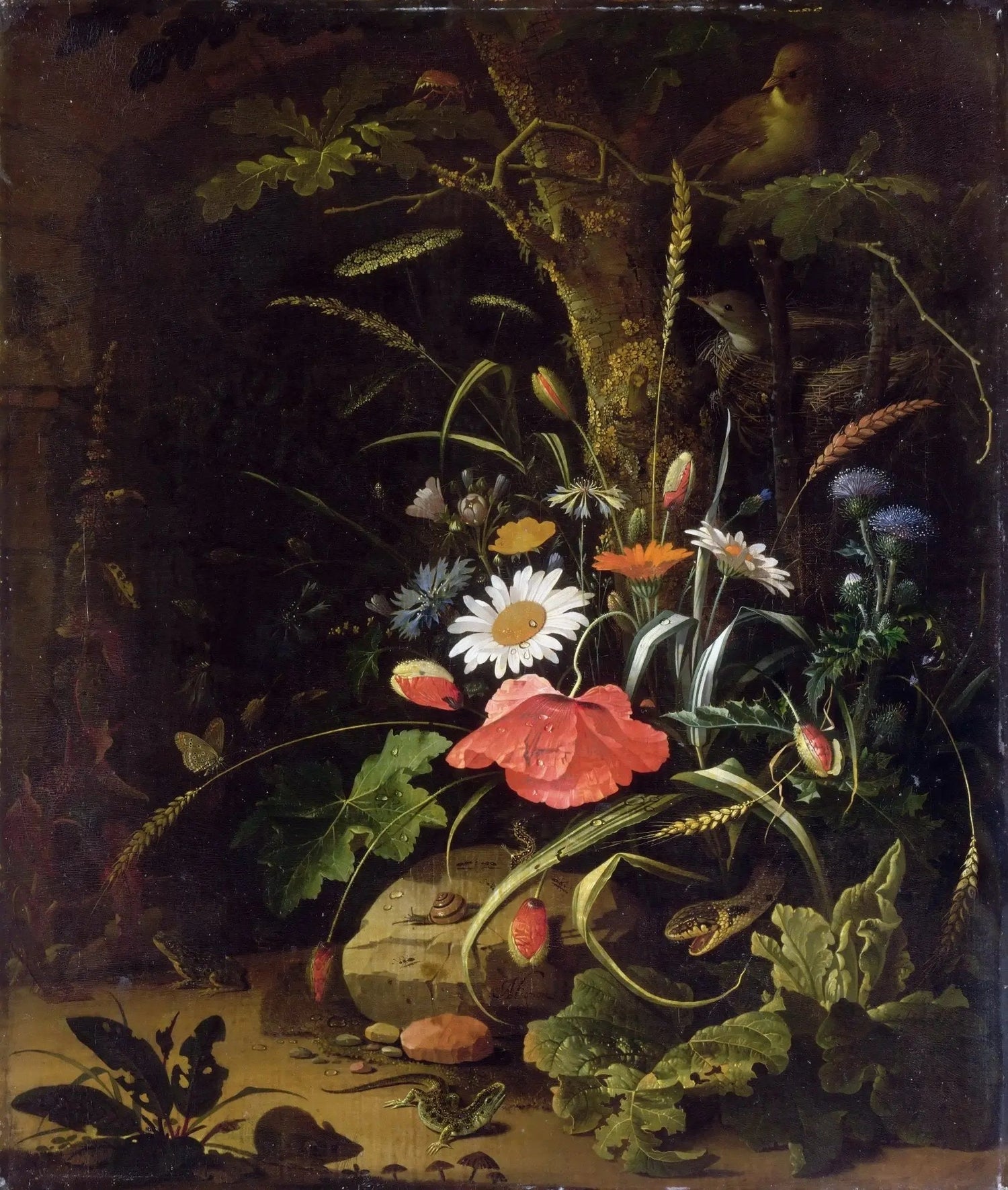 Floral Oil Painting - Wildflowers with Wildlife Elements - Oil Painting Haven