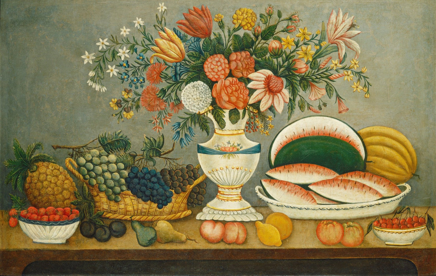 Flowers, Watermelon and Fruit Arrangement - Still Life Oil Painting - Oil Painting Haven