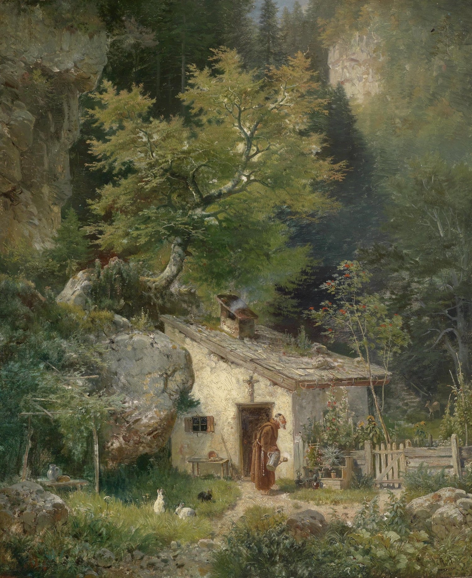 Forest Hermitage Cottage | Hand - Painted Landscape Oil Painting - Oil Painting Haven