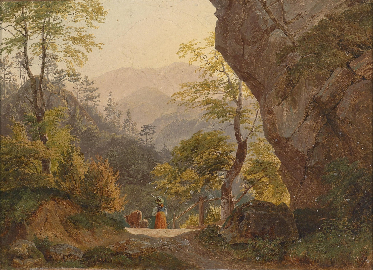 Forest Mountain Path with Figure, Valley View – Landscape Oil Painting - Oil Painting Haven