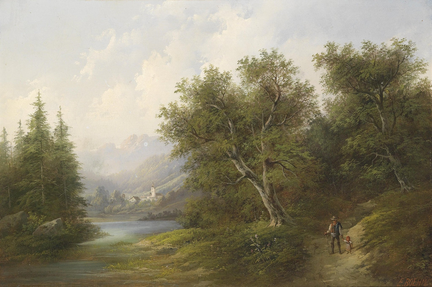 Forest Path by a Quiet Lake | Hand - Painted Landscape Oil Painting - Oil Painting Haven