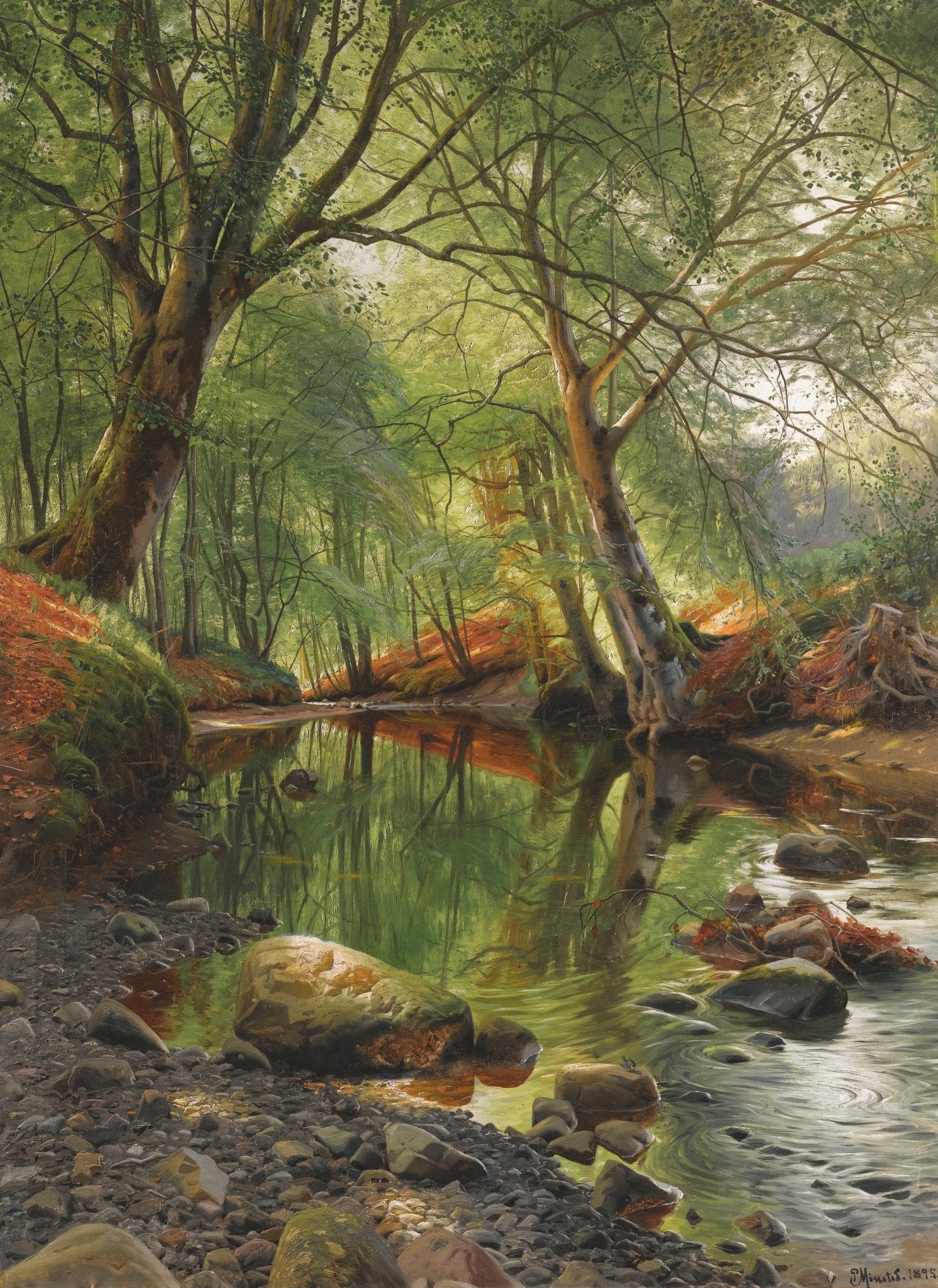 Forest Stream Landscape Oil Painting, Hand - Painted Woodland Scene - Oil Painting Haven