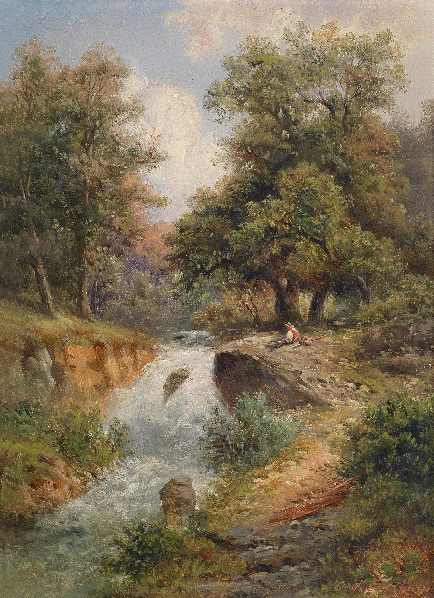 Forest Stream with Resting Figure – Landscape Oil Painting - Oil Painting Haven