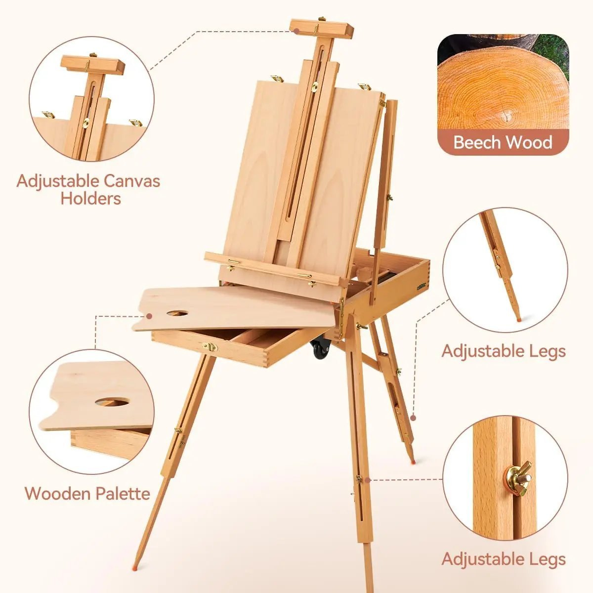 French Plein Air Easel - Adjustable & Portable Painting Easel with Palette - Oil Painting Haven