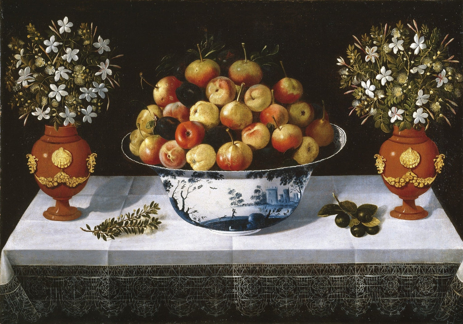 Fruit Bowl with Floral Vases - Still Life Oil Painting - Oil Painting Haven