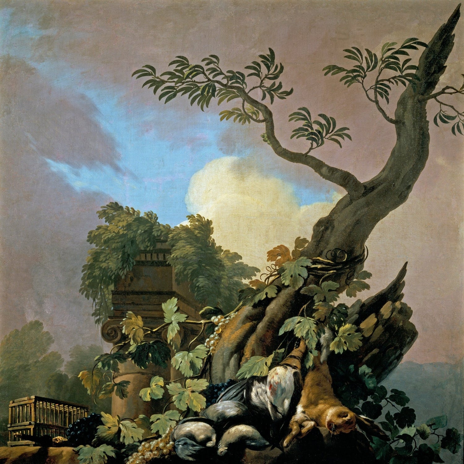 Game Birds and Hare under Tree - Still Life Oil Painting - Oil Painting Haven