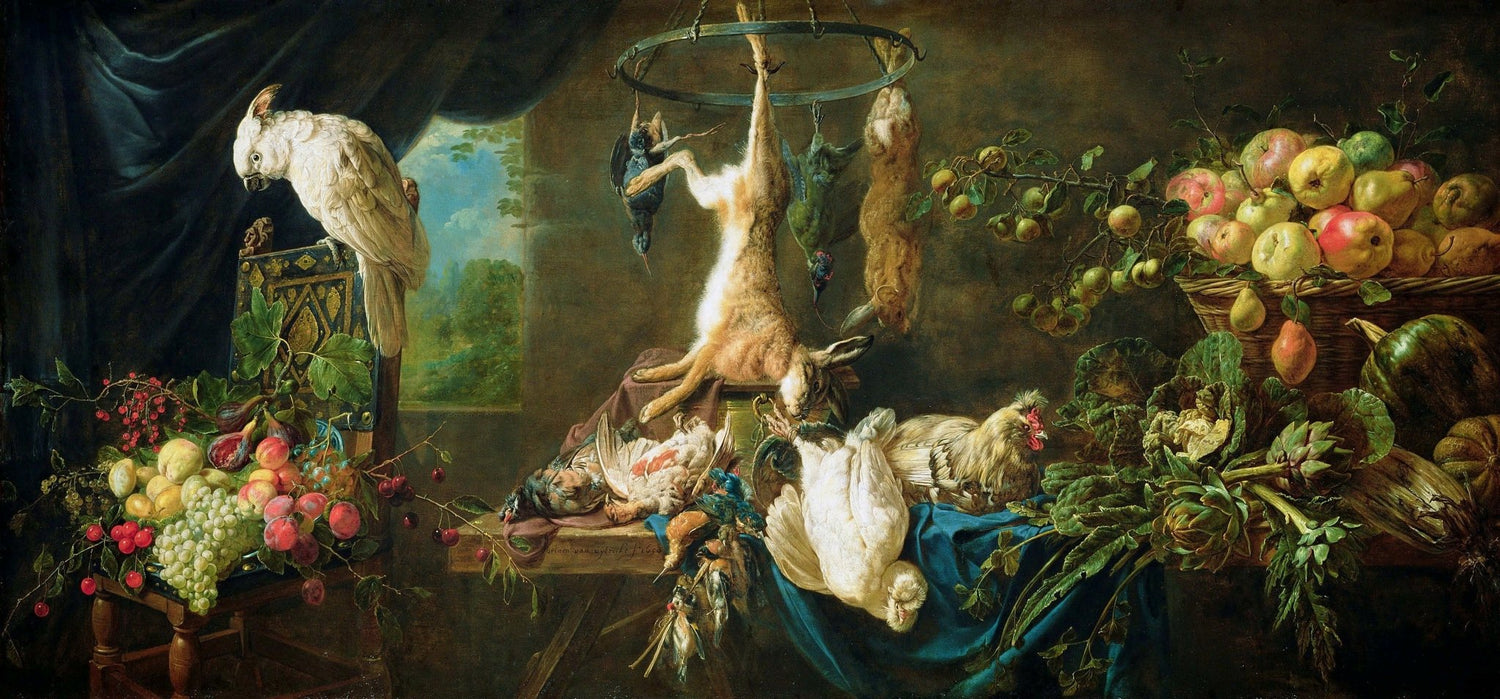 Game, Fruits and Parrot Feast Table - Still Life Oil Painting - Oil Painting Haven
