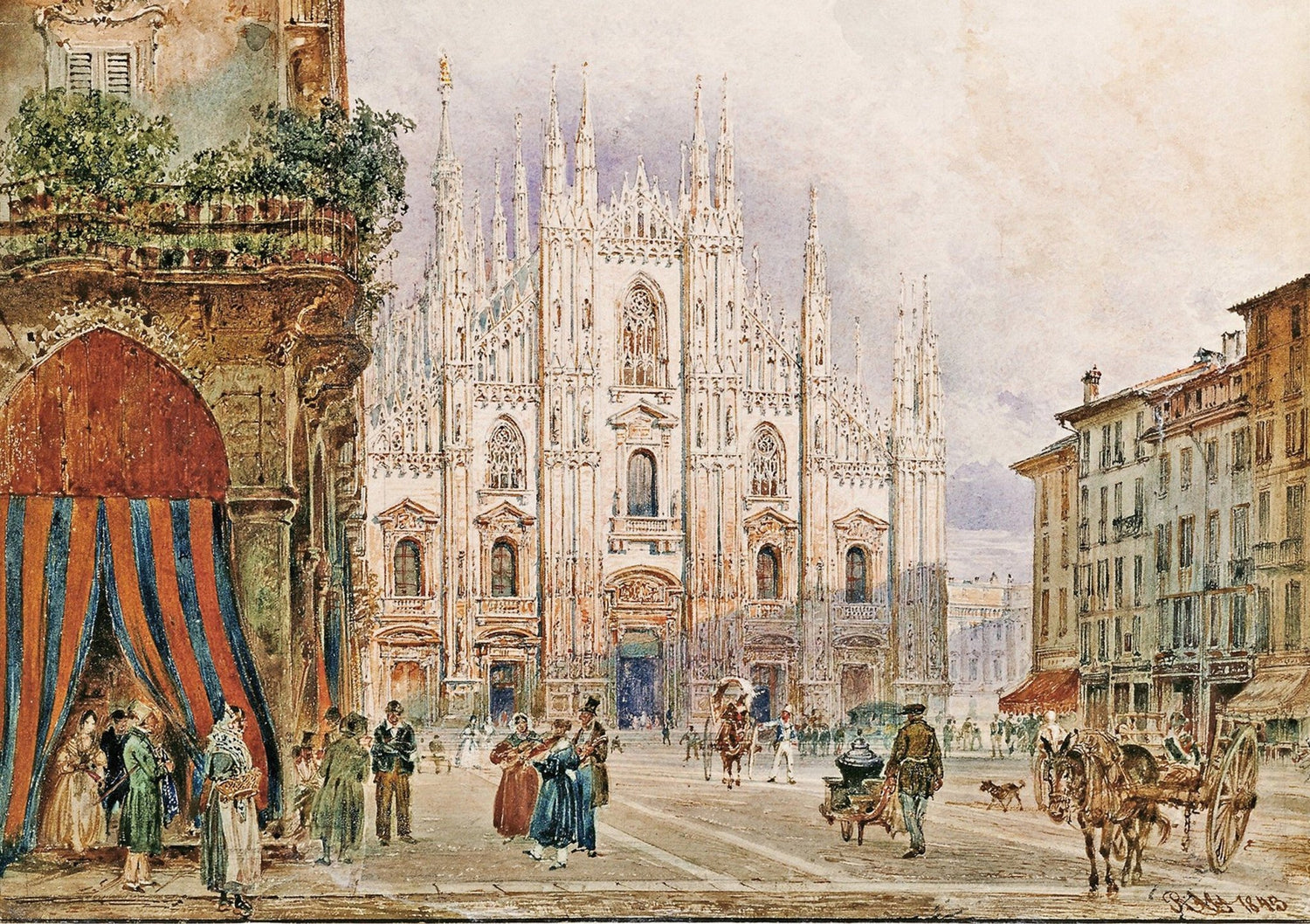 Hand - Painted Milan Cathedral Square View - Landscape Oil Painting - Oil Painting Haven