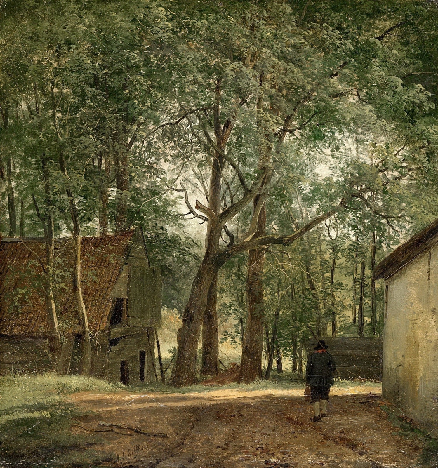 Rustic woodland farm path landscape oil painting with textured brushwork and hand painted oil on canvas. - Add Frame, Canvas, Farm, Figure, Forest, Hand Painted, Landscape, Made To Order, Oil Painting, Road