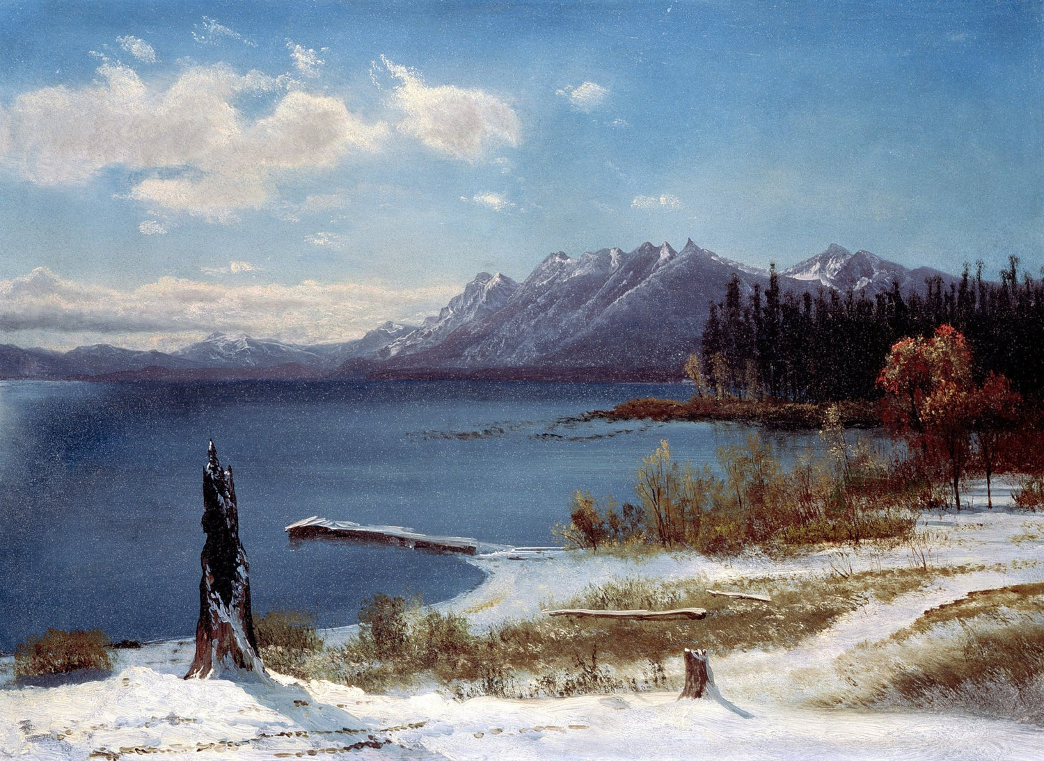 Hand-painted hand-painted snowy lake mountain view landscape oil painting on canvas