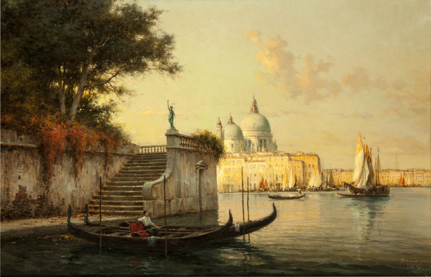Hand-painted hand-painted venice canal sunset view landscape oil painting on canvas