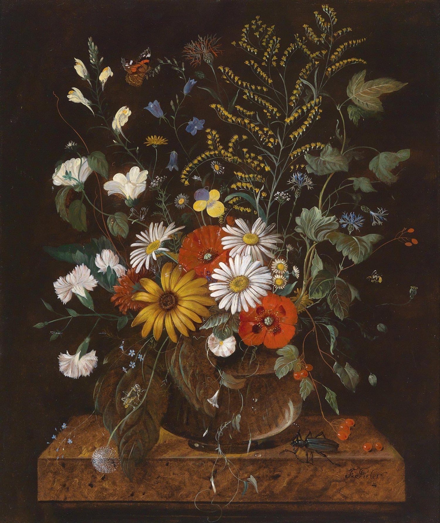 Hand - Painted Wildflower Bouquet in Glass Vase – Floral Oil Painting - Oil Painting Haven