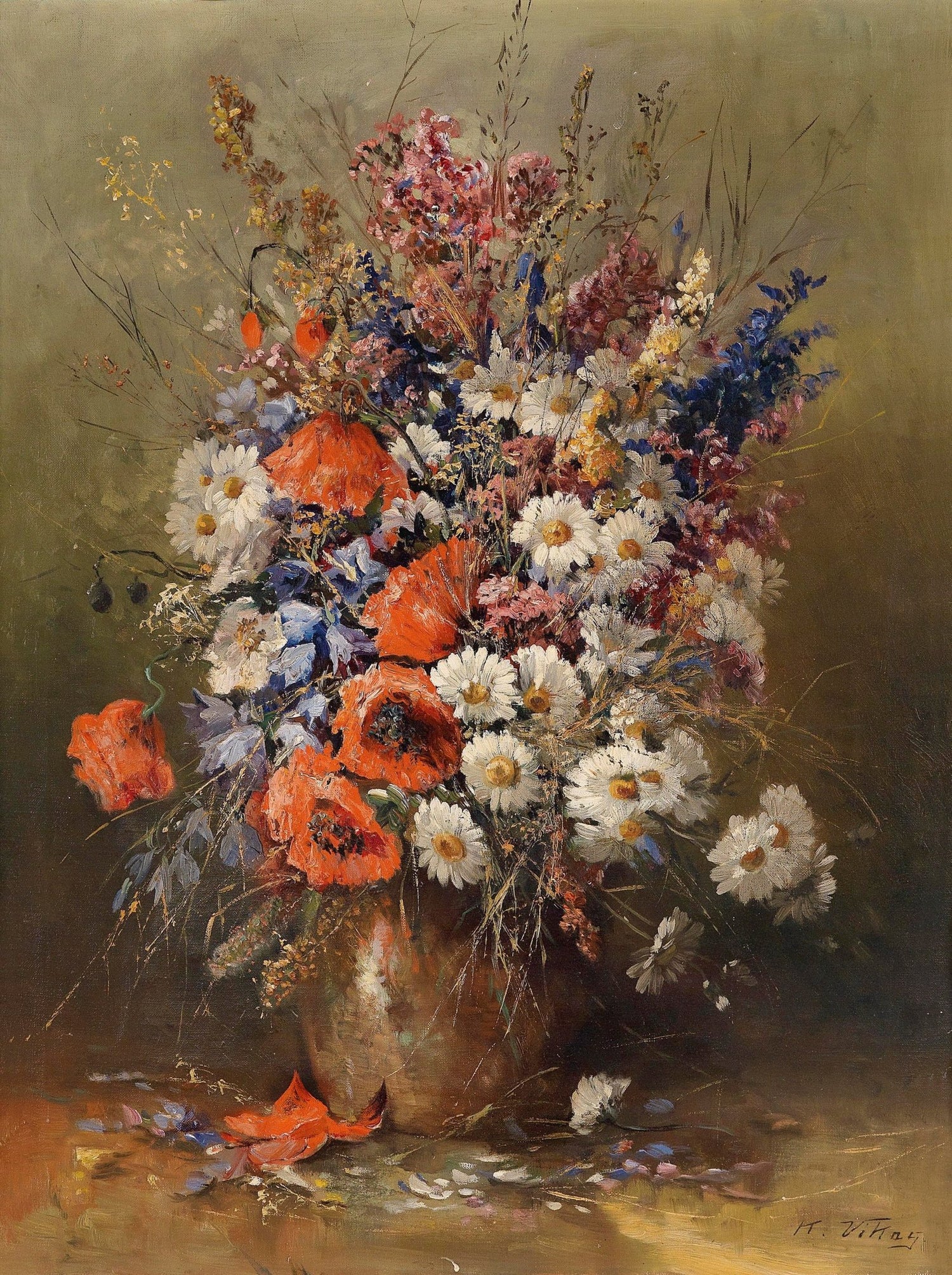 Hand - Painted Wildflower Bouquet in Vase Still Life – Floral Oil Painting - Oil Painting Haven