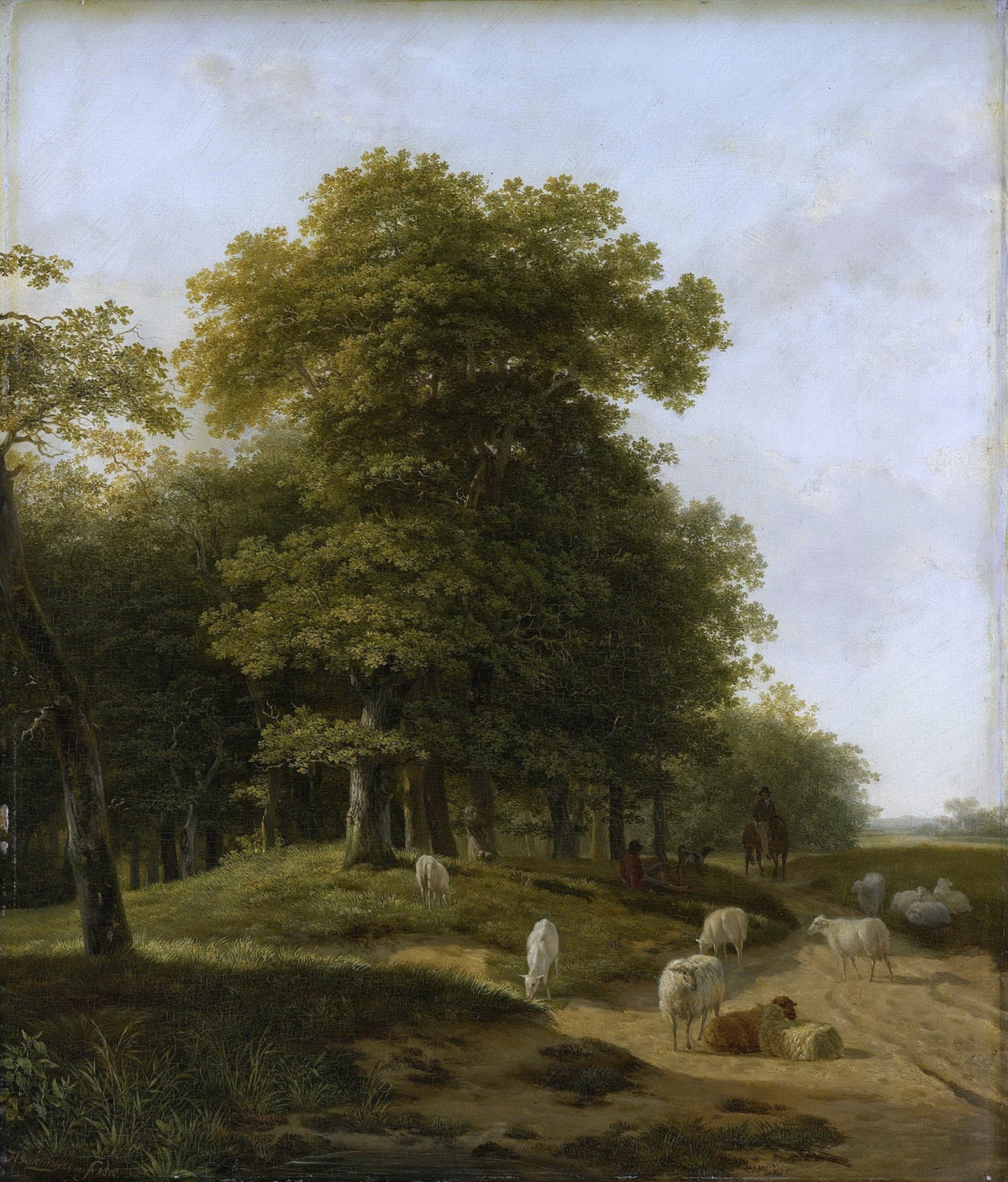 Hand-painted hand-painted woodland sheep pasture view landscape oil painting on canvas