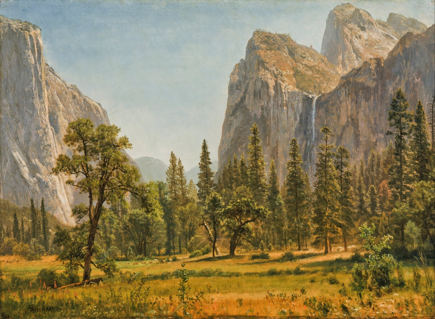 Hand-painted hand-painted yosemite valley waterfall landscape oil painting on canvas