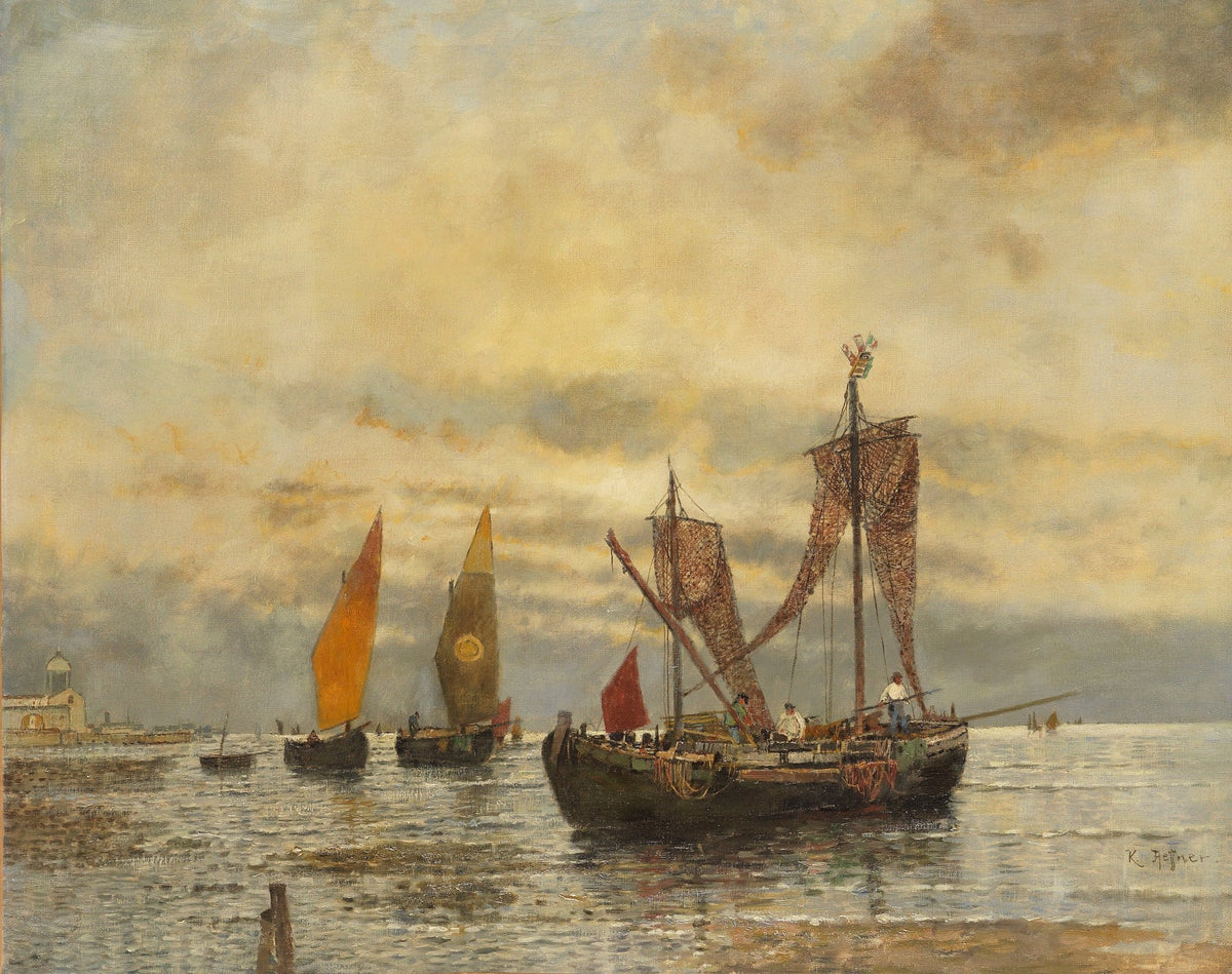 Hand-painted harbor sailboats at sunset nautical oil painting on canvas