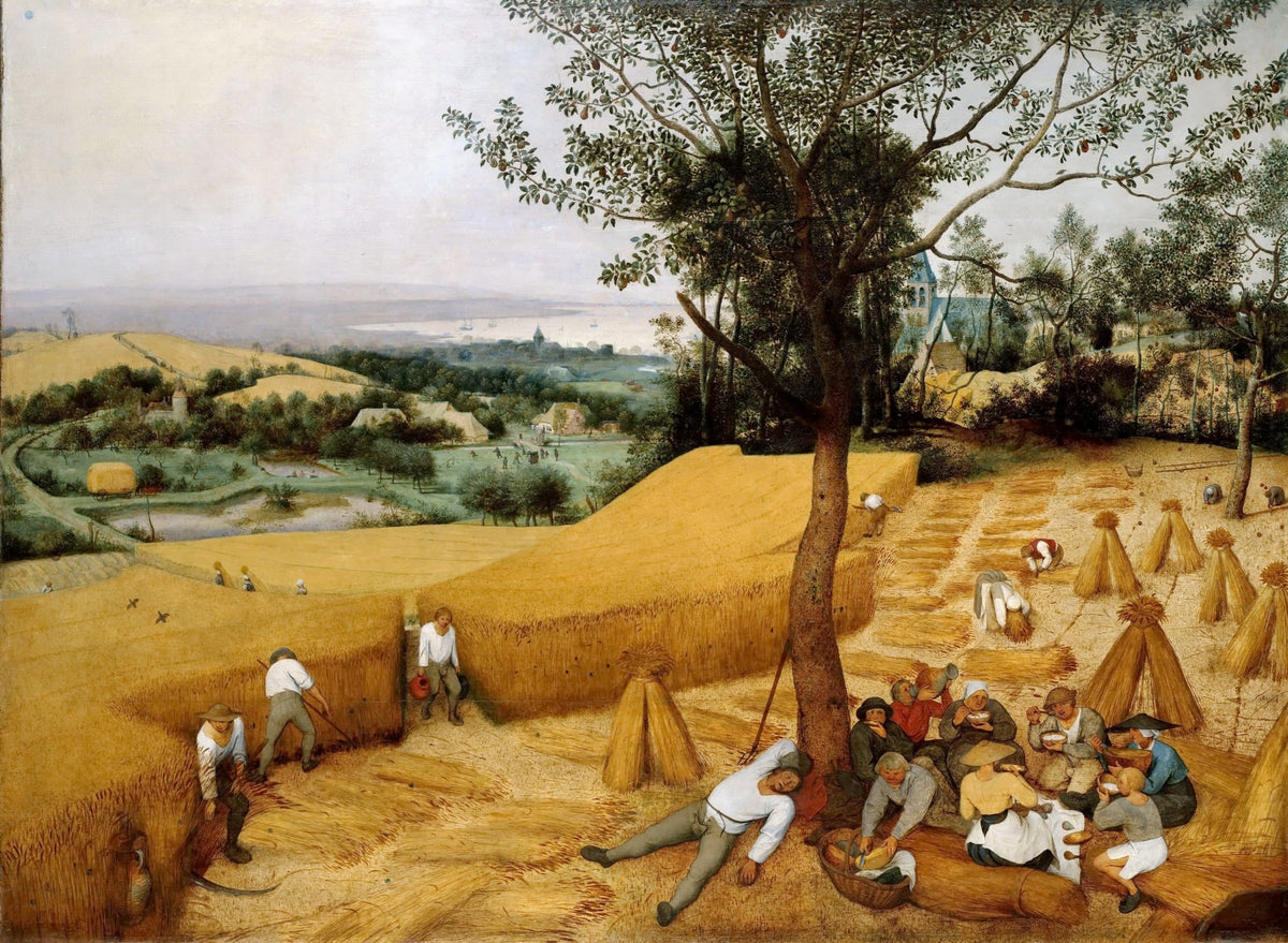 Landscape oil painting of a golden wheat field harvest with workers gathering grain, hand painted oil on canvas with. - Add Frame, Canvas, Country, Field, Hand Painted, Landscape, Made To Order, Oil Painting