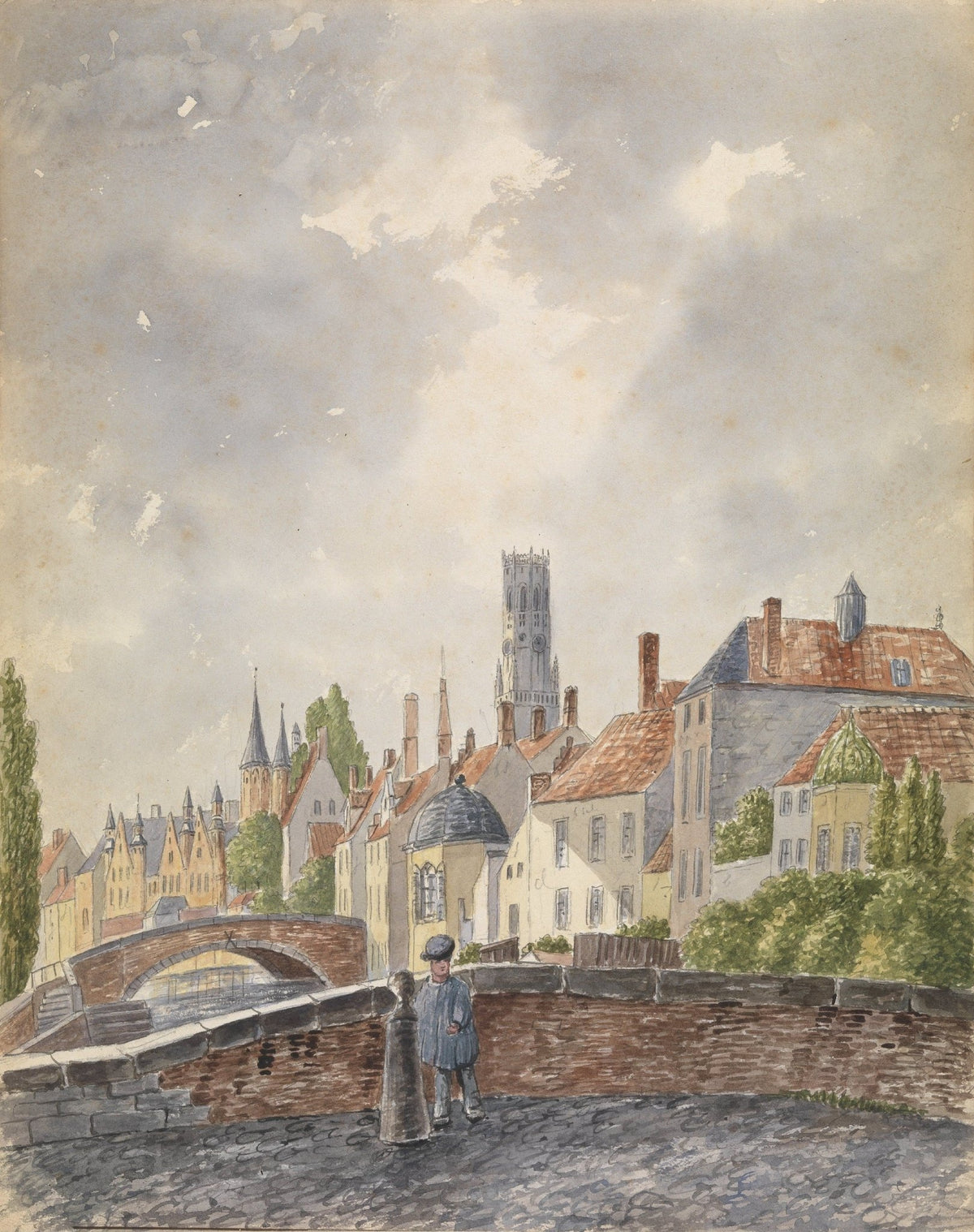 Landscape oil painting of historic Bruges canal and old town with stone bridge, textured brushwork on oil on canvas, hand. - Add Frame, Architecture, Canal, Canvas, Hand Painted, Landscape, Made To Order, Oil Painting, Venice, Village