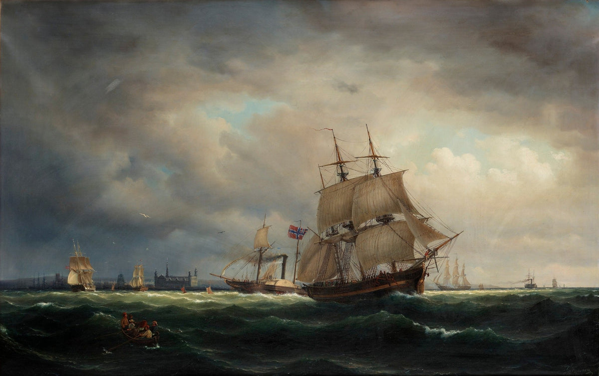 Hand-painted historic fleet at sea nautical oil painting on canvas