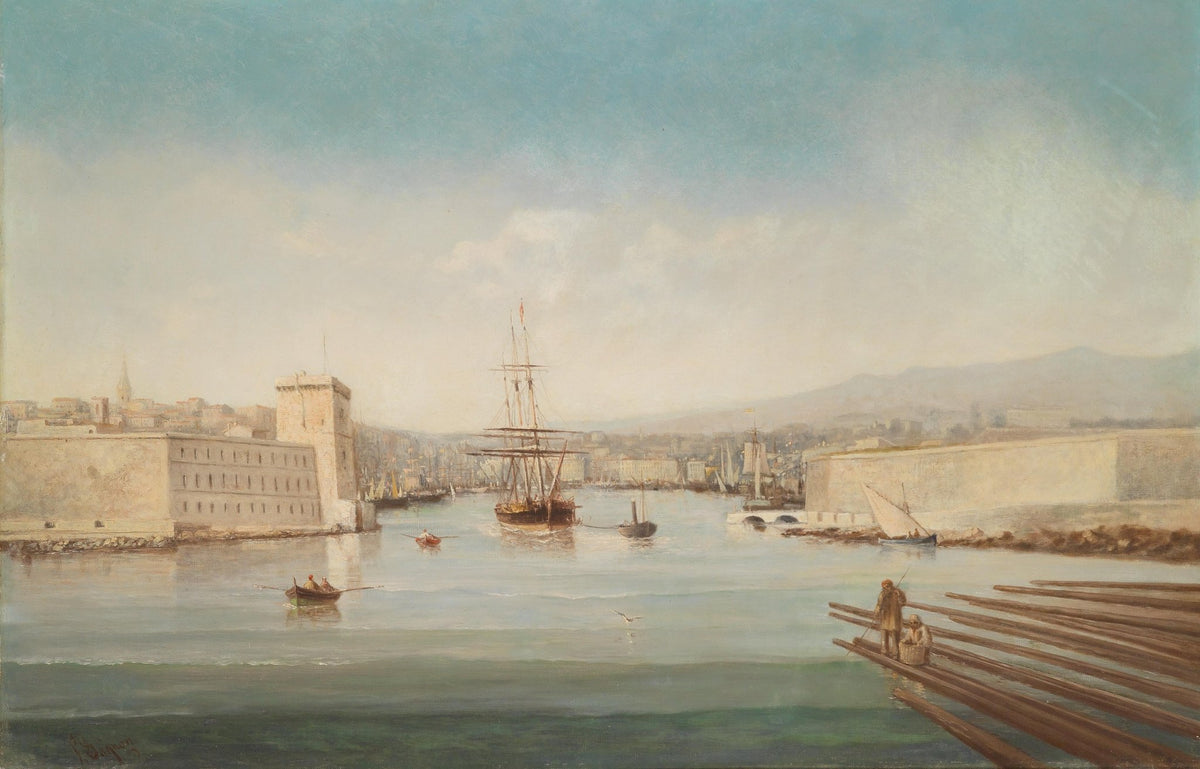 Landscape oil painting of historic harbor at dawn with sailing ships, oil on canvas, textured brushwork. - Add Frame, Boat, Canvas, Coastal, Hand Painted, Harbor, Landscape, Made To Order, Oil Painting, Seascape, Sunrise
