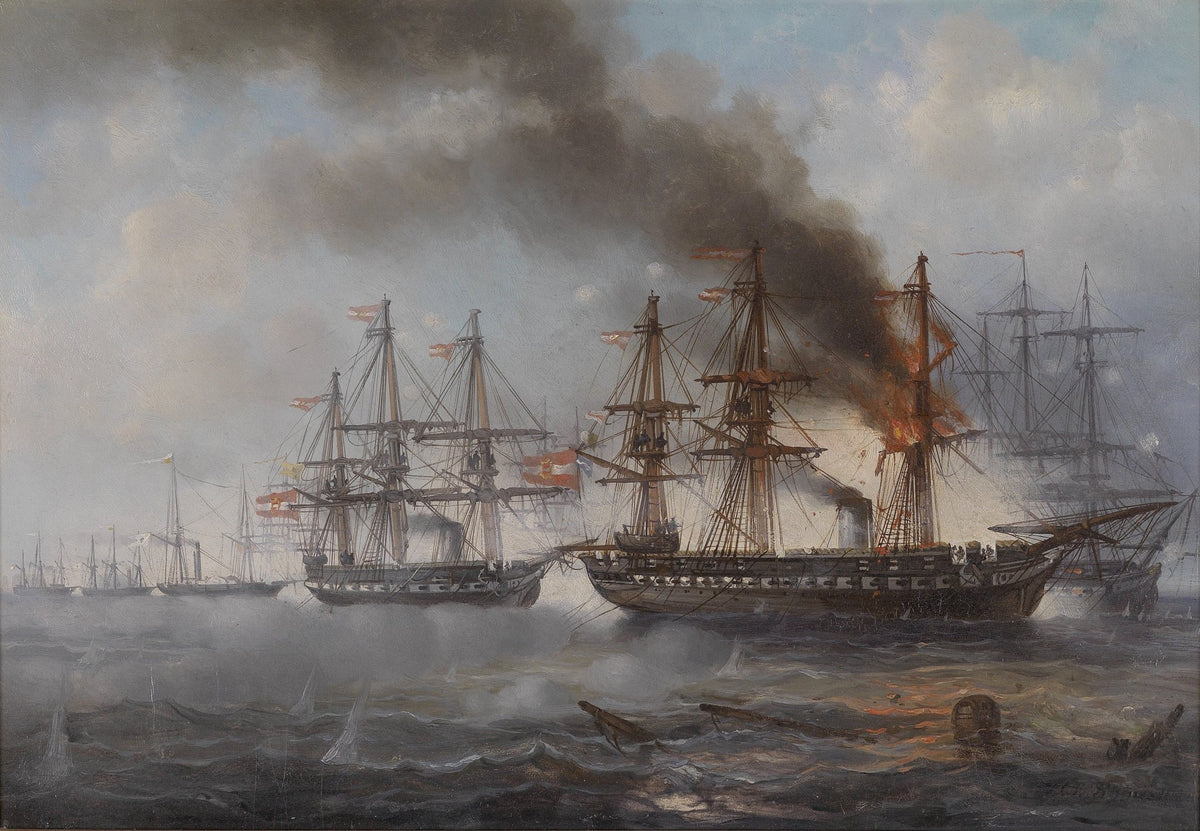 Hand-painted historic naval battle at sea nautical oil painting on canvas